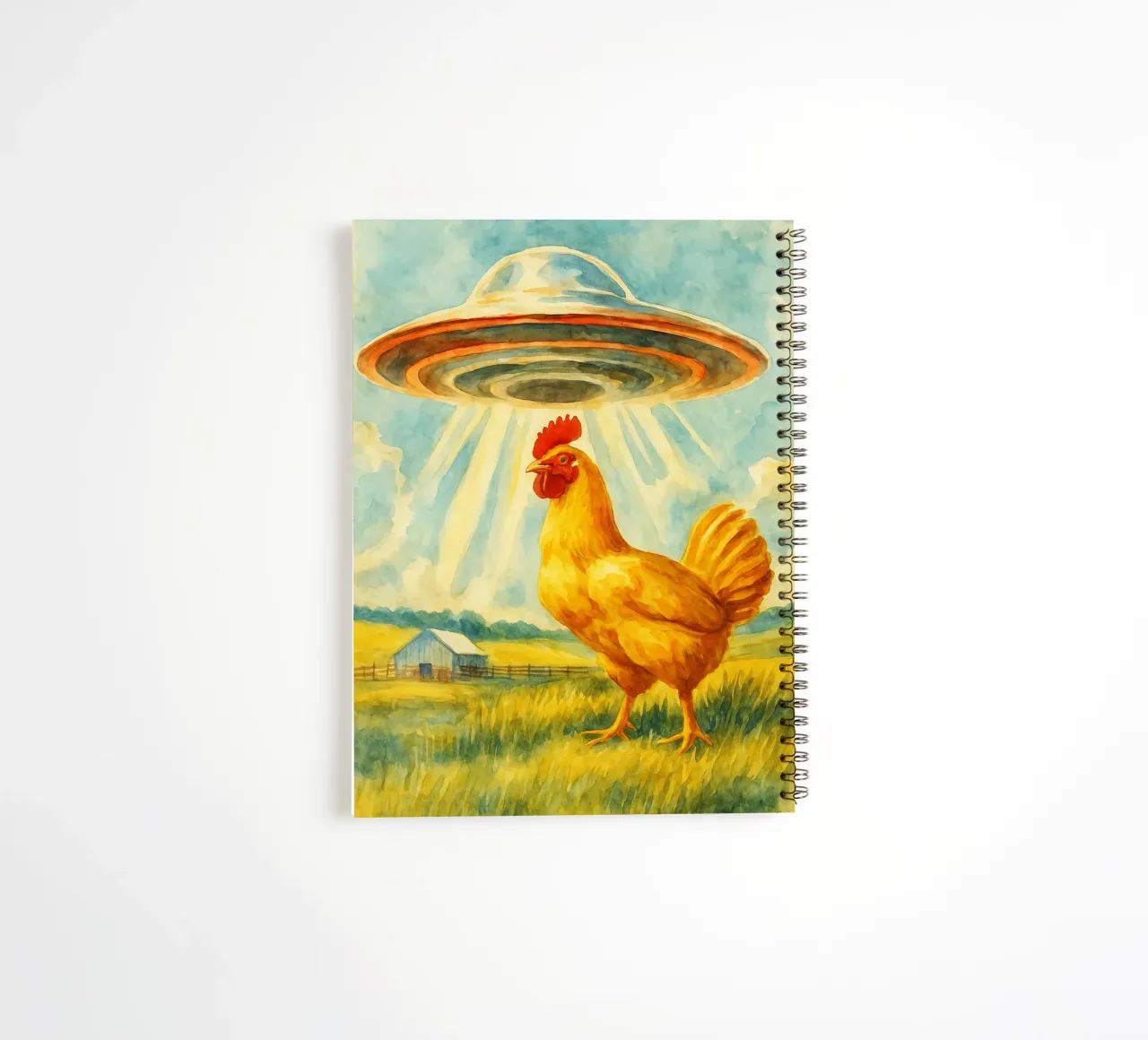 chicken and UFO retro art drawing spiral notebook by genzaa