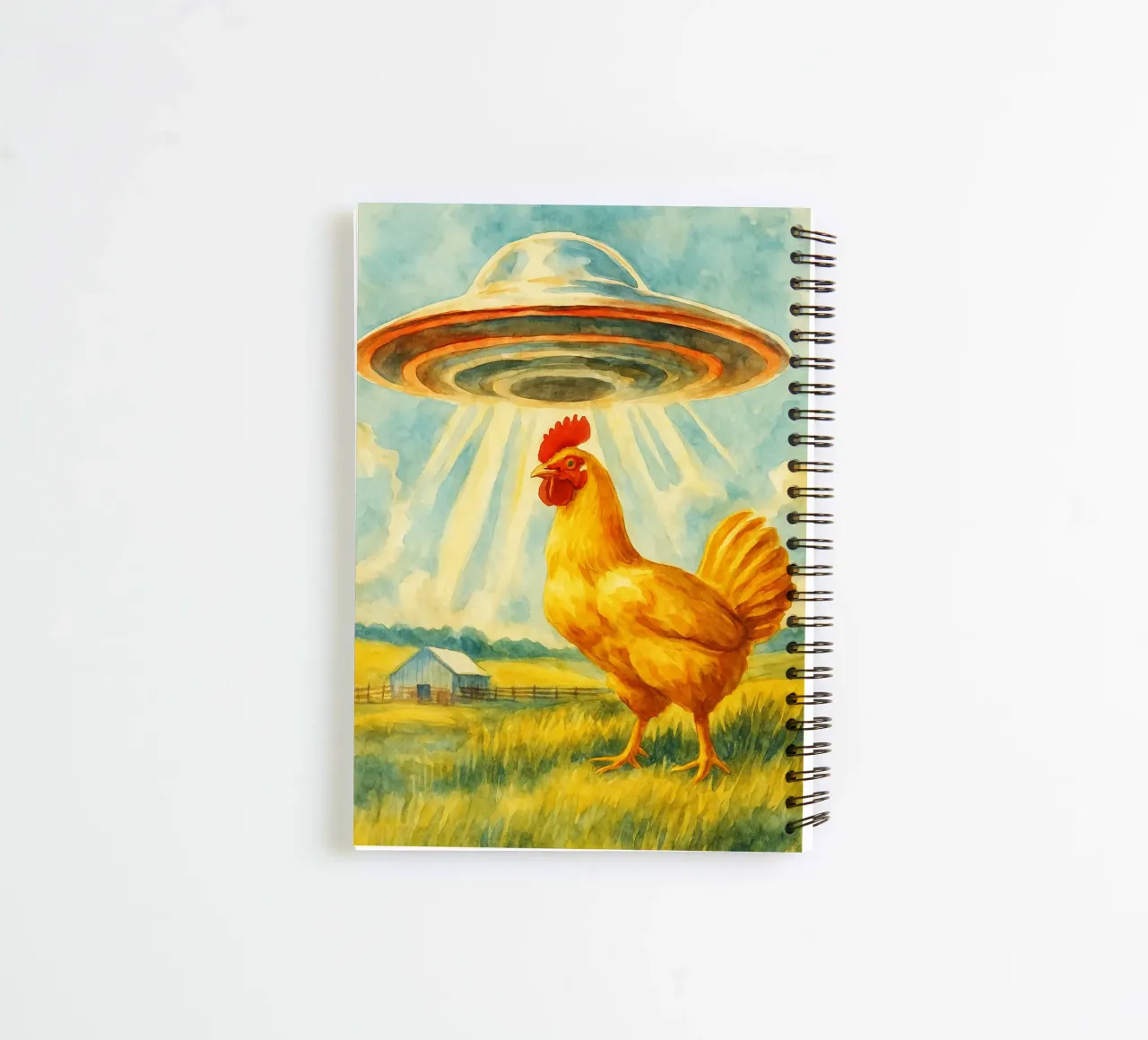 chicken and UFO retro art drawing spiral notebook by genzaa