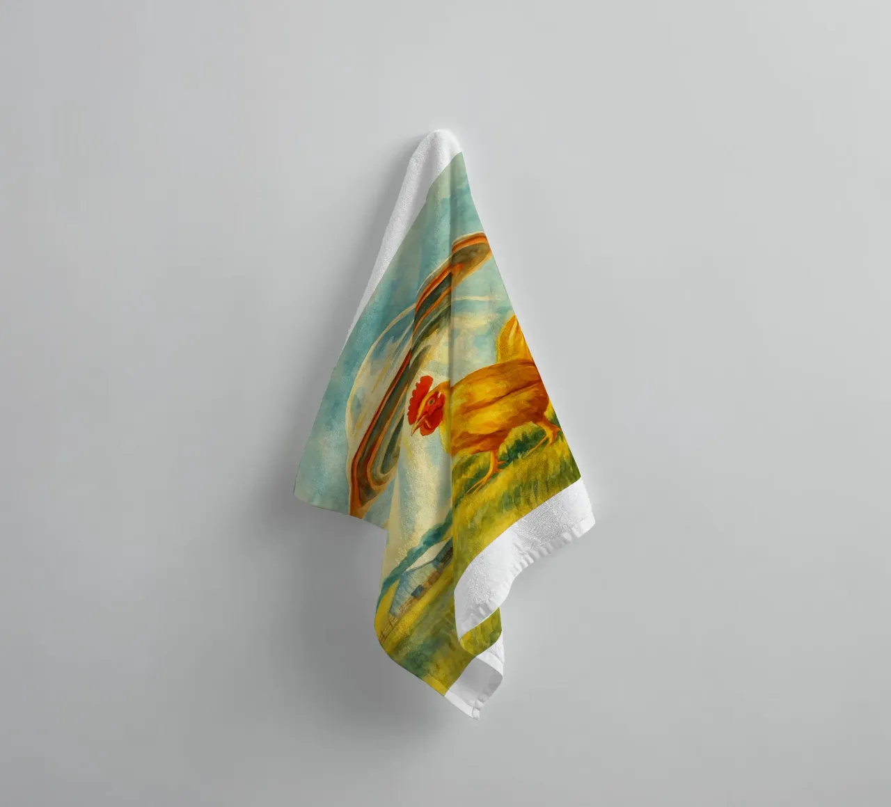 chicken and UFO retro art drawing towel by genzaa