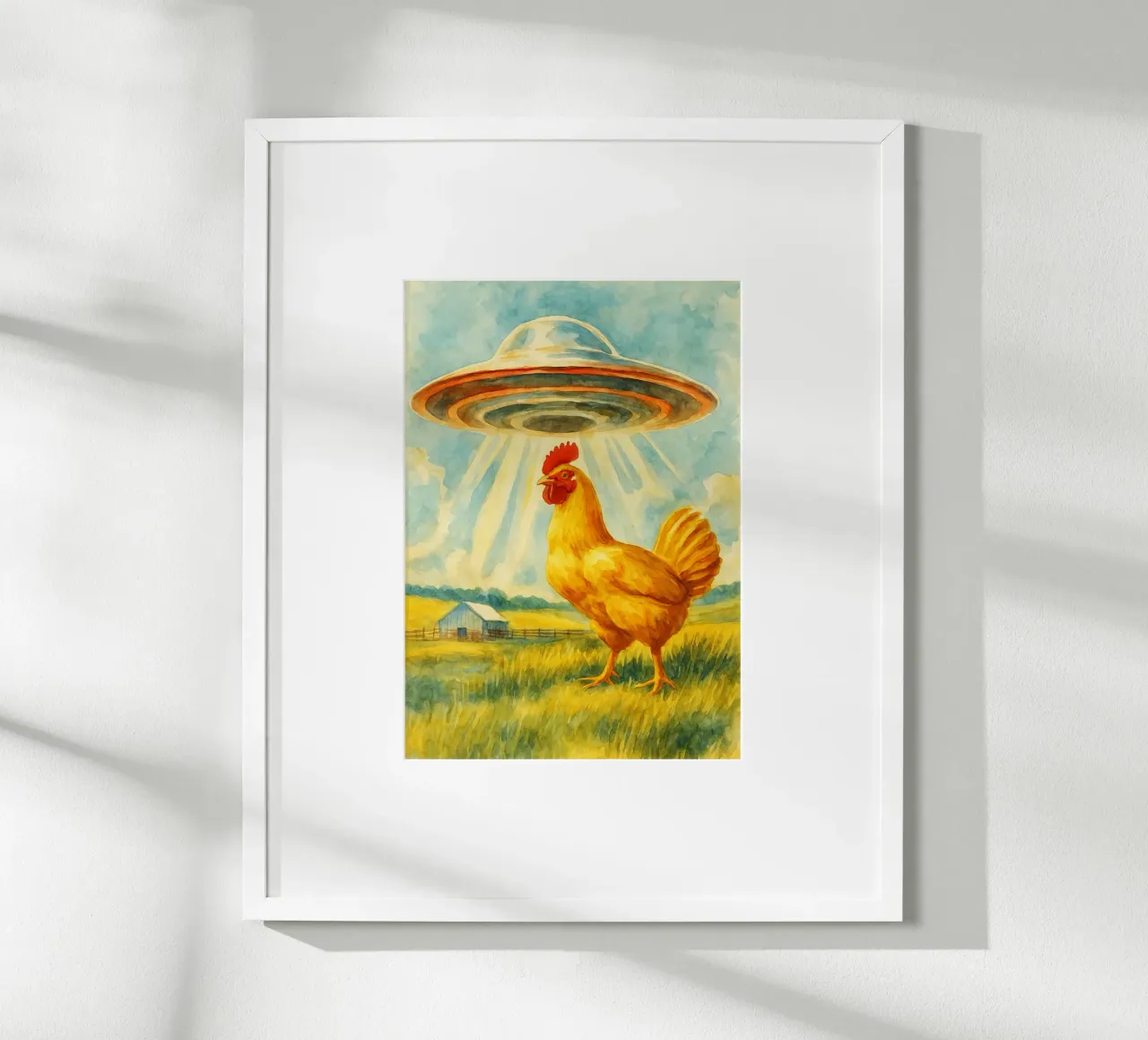 chicken and UFO retro art drawing hahnemühle by genzaa