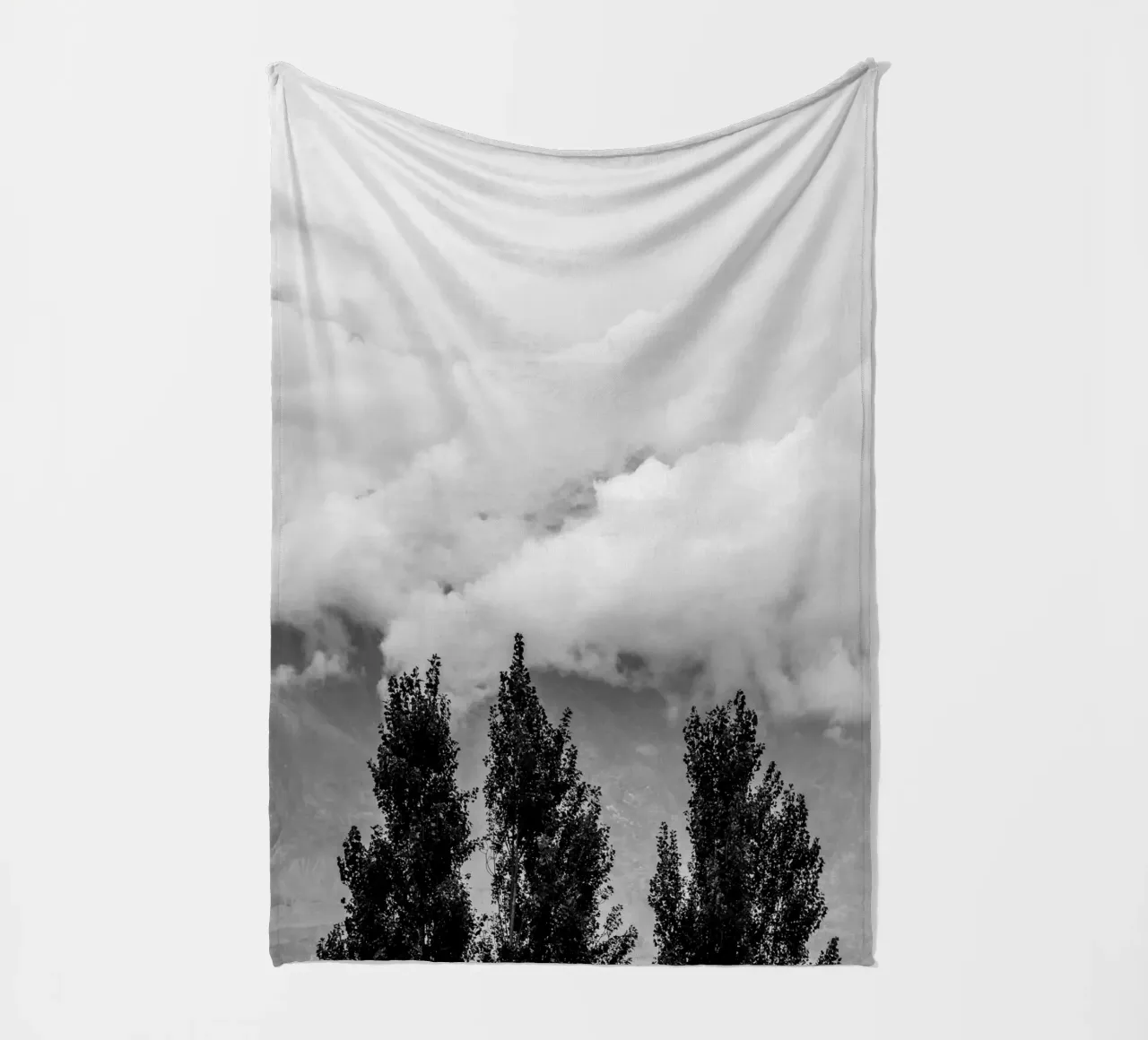 Three trees in cloudy mountains fleece blanket by photolovers