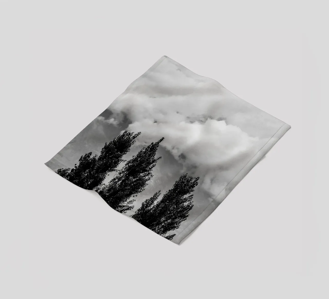 Three trees in cloudy mountains fleece blanket by photolovers