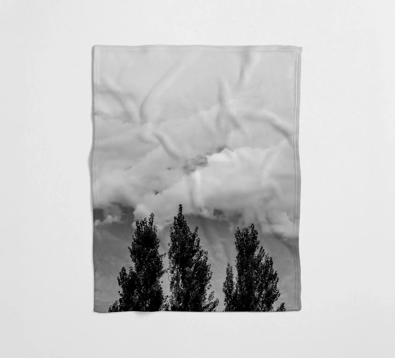 Three trees in cloudy mountains fleece blanket by photolovers