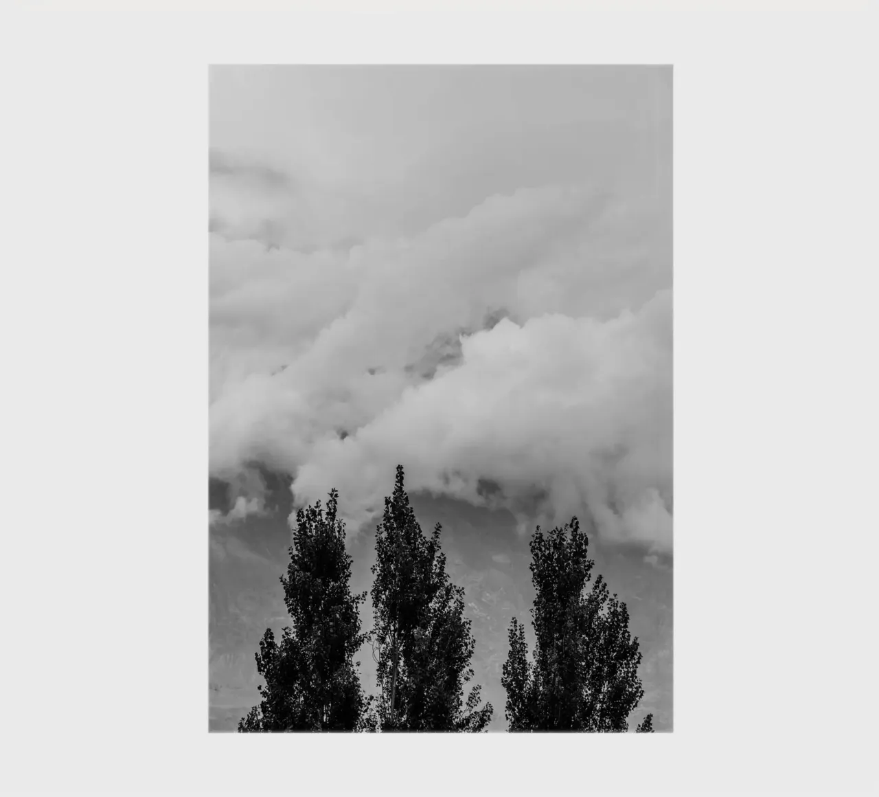 Three trees in cloudy mountains notebook by photolovers