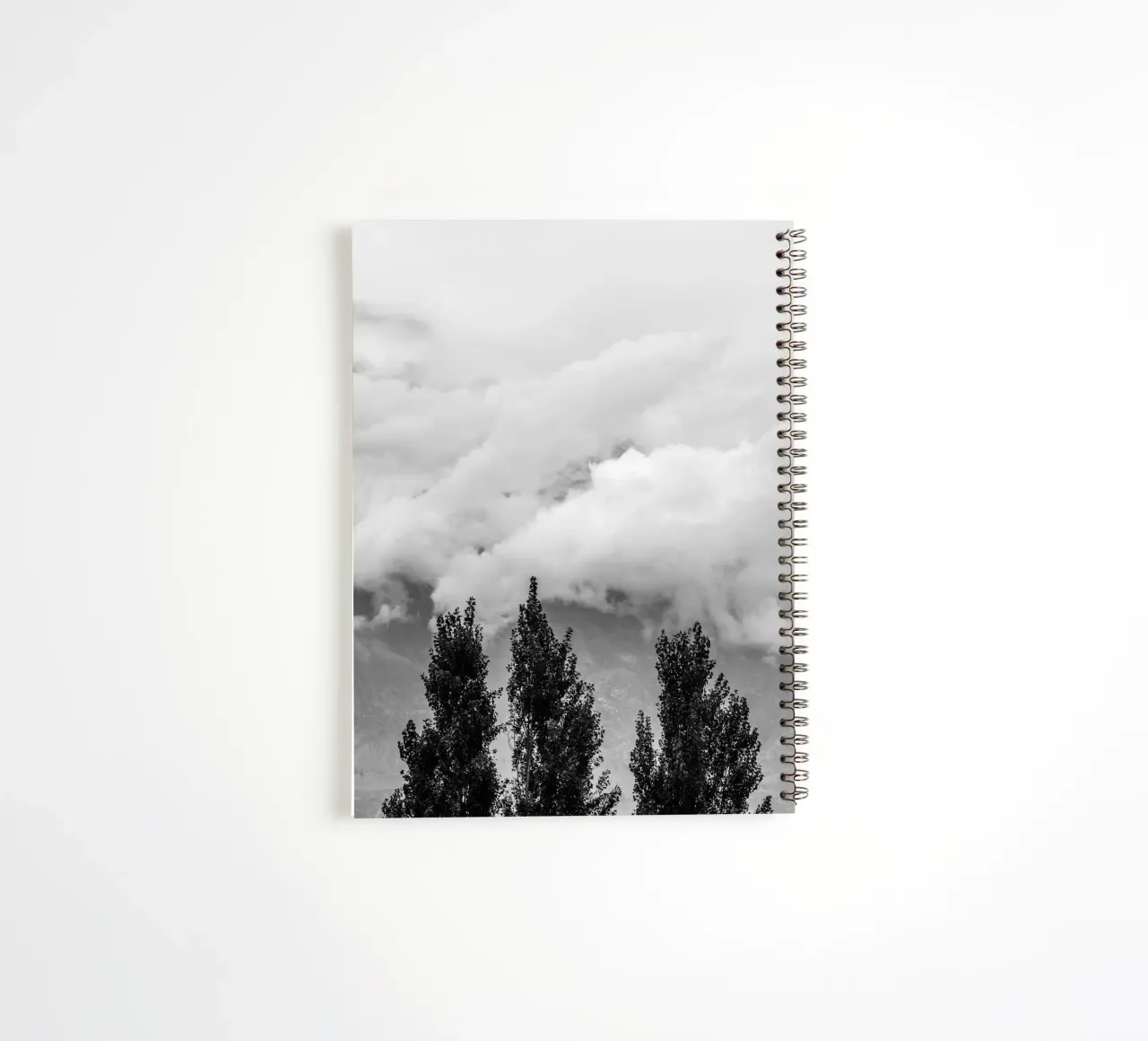 Three trees in cloudy mountains spiral notebook by photolovers