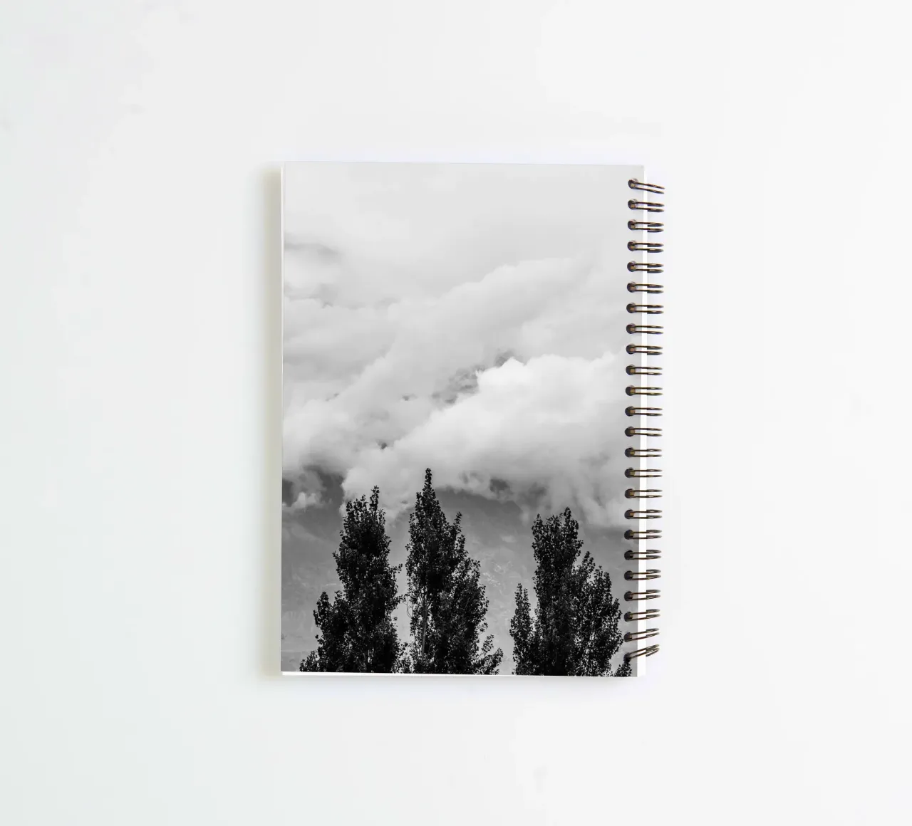 Three trees in cloudy mountains spiral notebook by photolovers