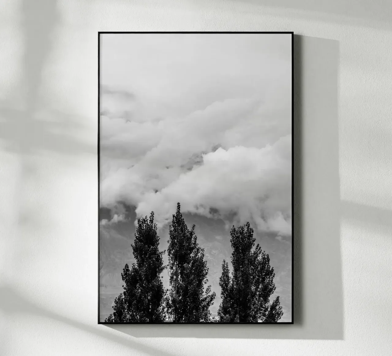 Three trees in cloudy mountains plexiglass da photolovers