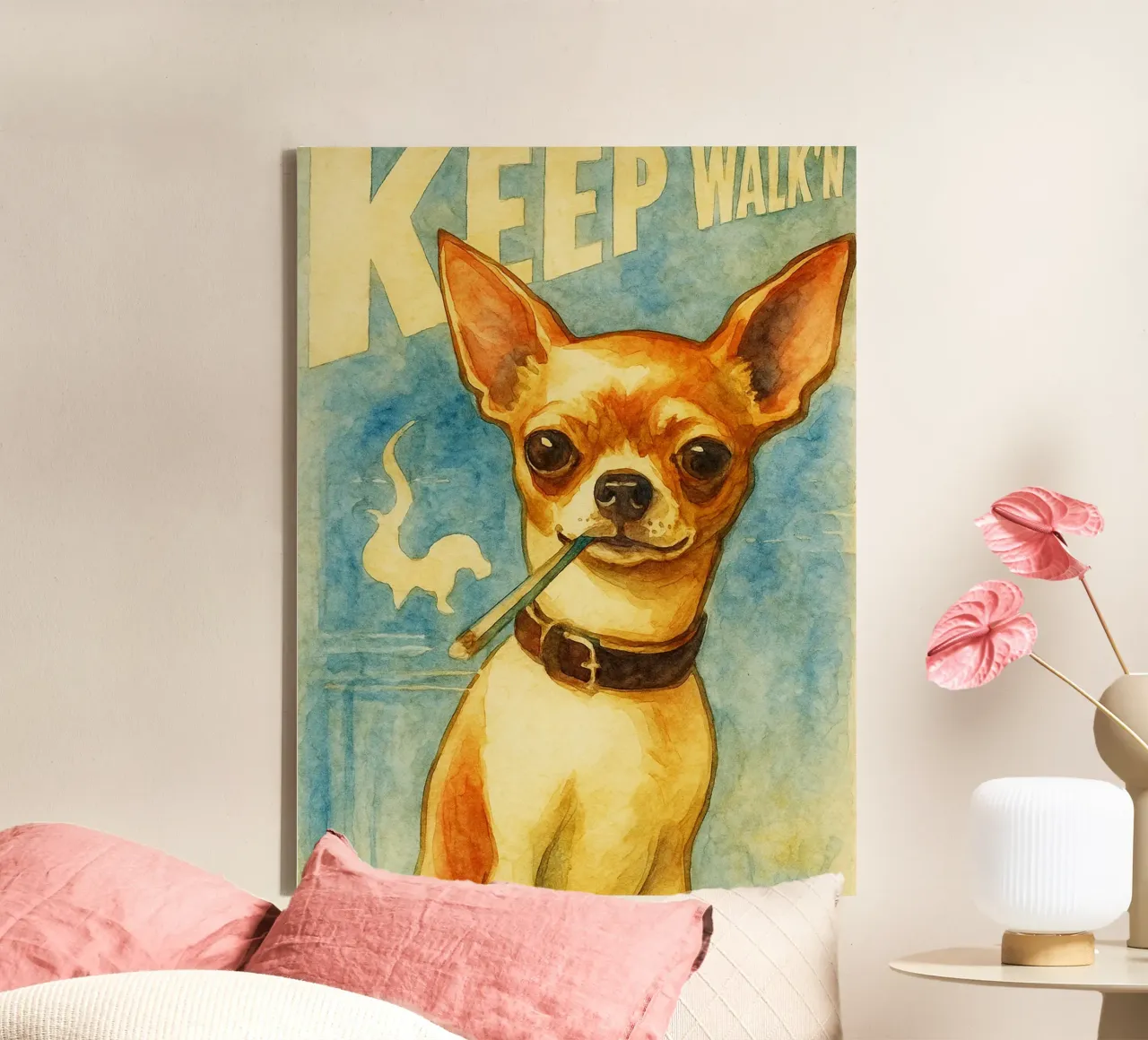 hond blijft lopen retro kunst tekening canvas met Baklijst van genzaa