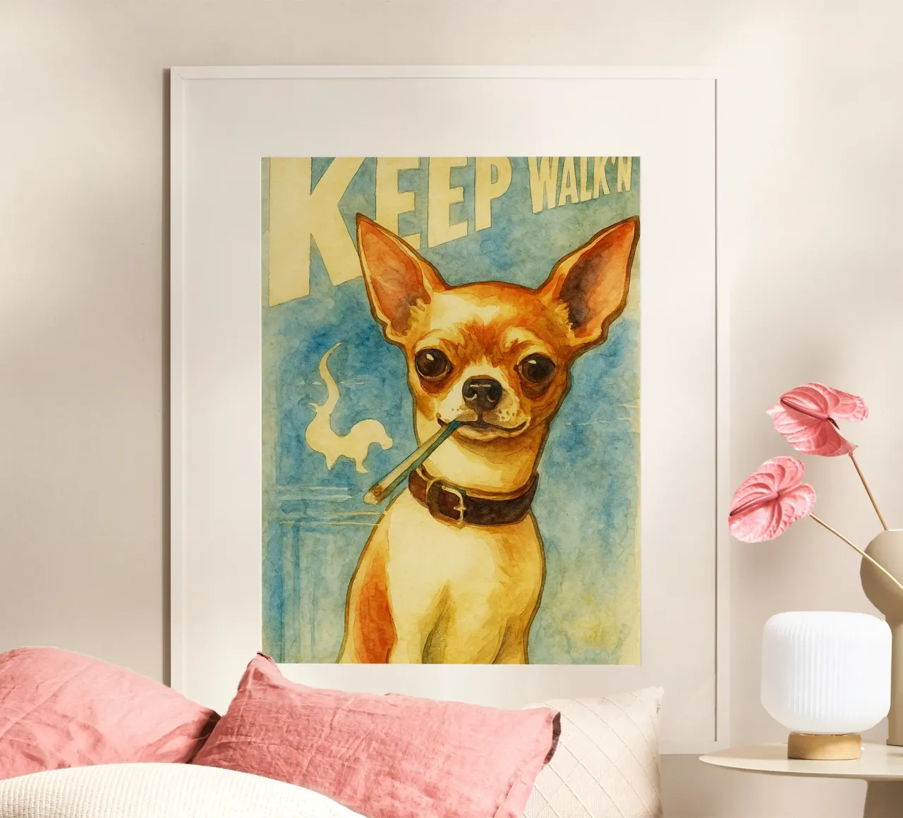 cane continua a camminare disegno d'arte retrò poster con telaio in legno da genzaa