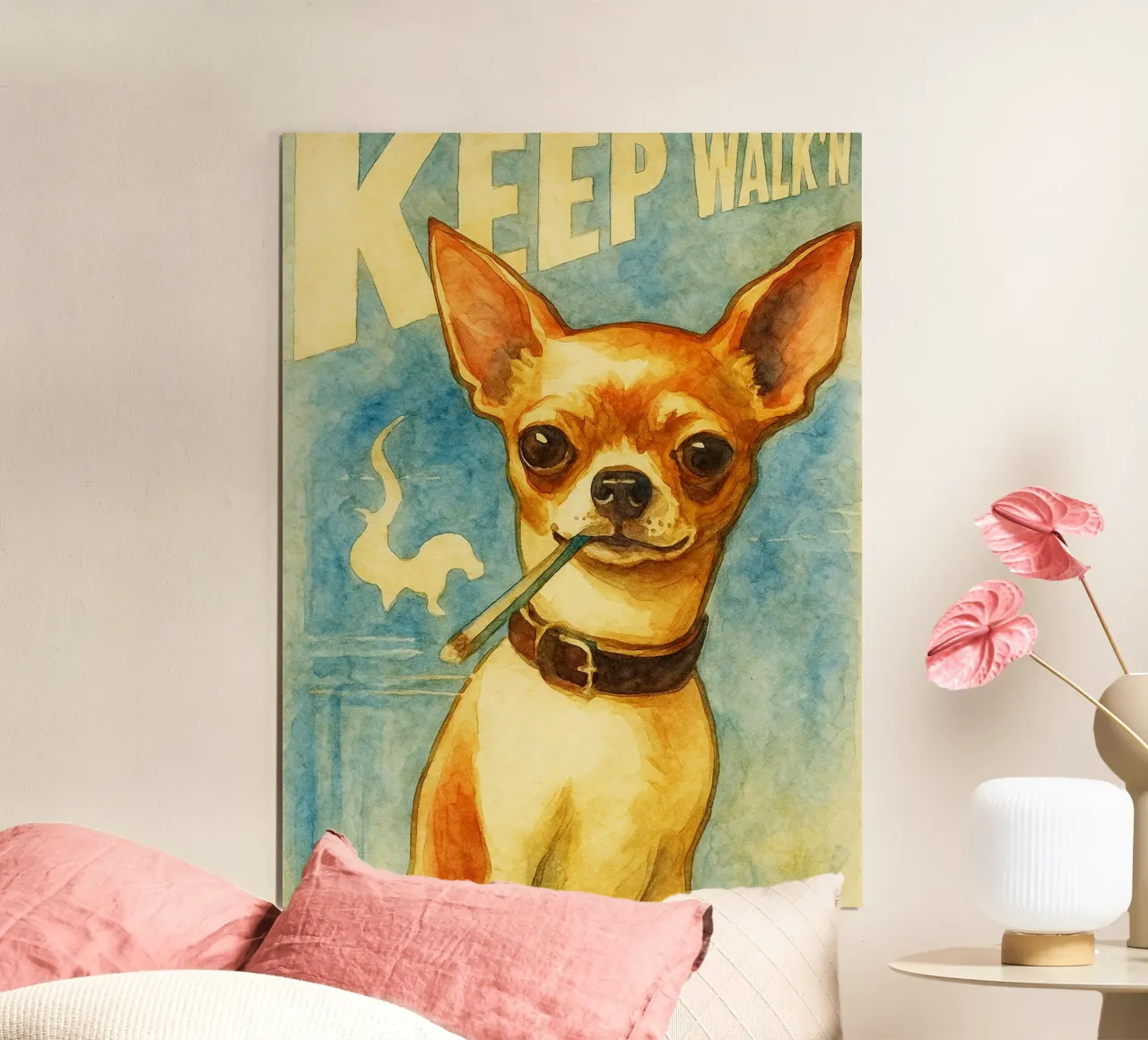 cane continua a camminare disegno d'arte retrò poster con telaio in legno da genzaa