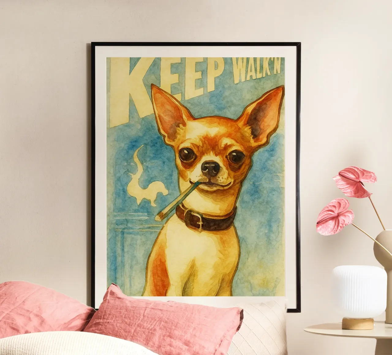 cane continua a camminare disegno d'arte retrò poster con telaio in legno da genzaa
