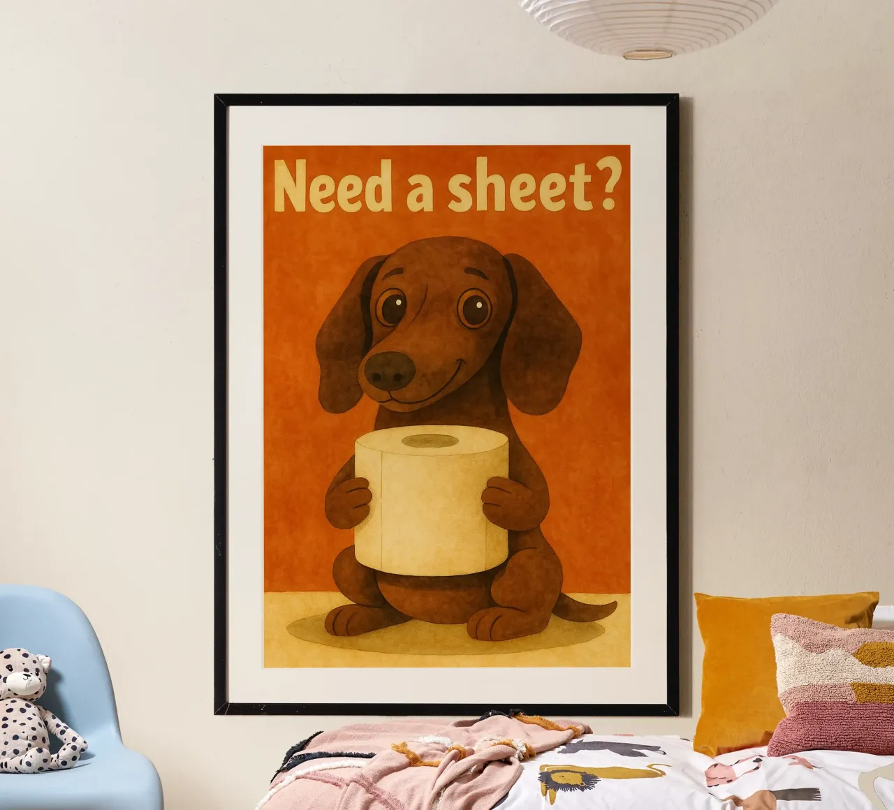 chien a besoin d'un drap dessin rétro art poster avec cadre en bois de genzaa