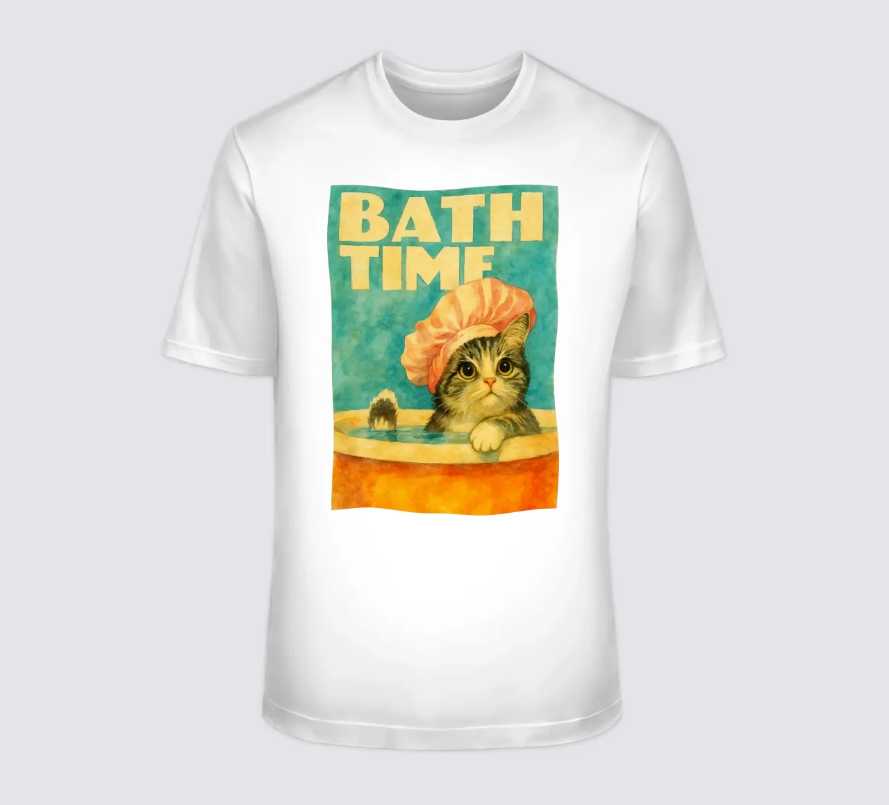 lustige Katze Bad Zeit retro Kunst Zeichnung T-Shirt von genzaa