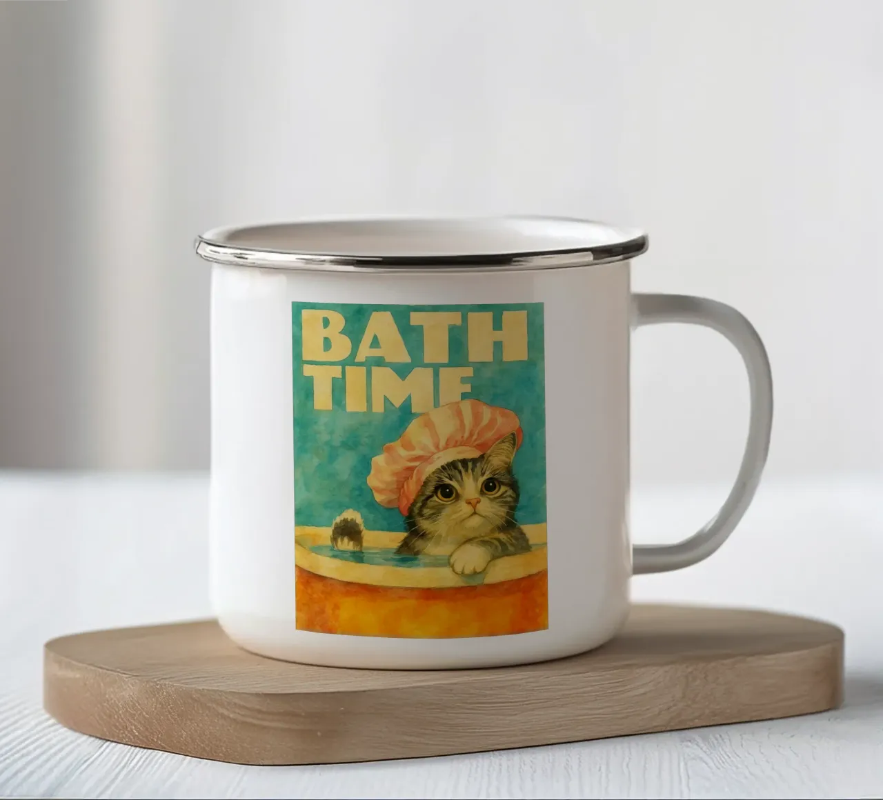grappig kat bad retro kunst tekening emaille mok van genzaa