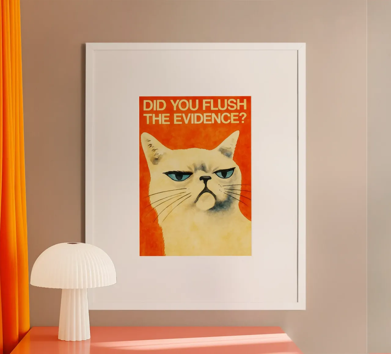 funny cat did you flush the evidence retro art drawing hahnemühle by genzaa
