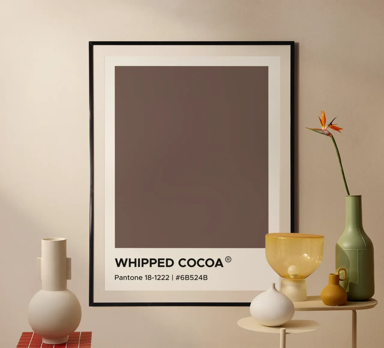 Cacao Montato Pantone poster con telaio in legno da Paigaam Studio