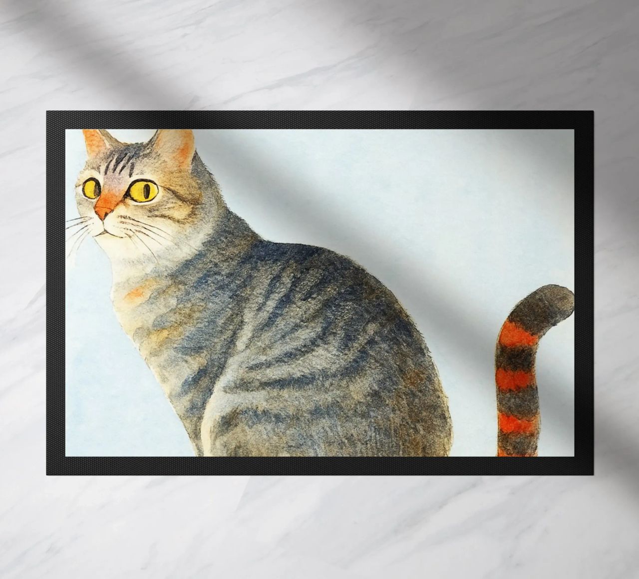 funny cat do not disturb retro art drawing doormat by genzaa