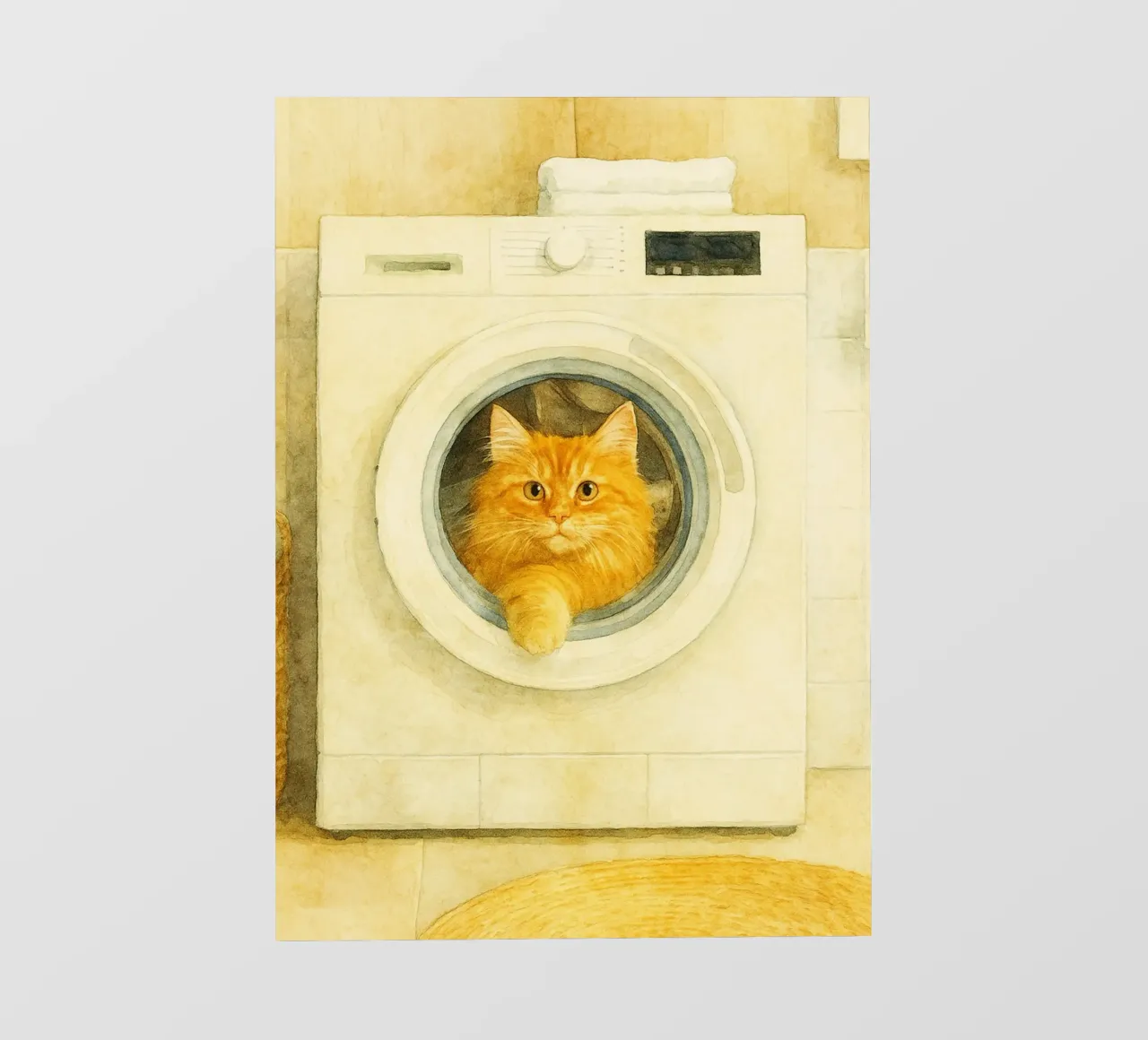 funny cat in the washing machine retro art drawing pvc cover by genzaa