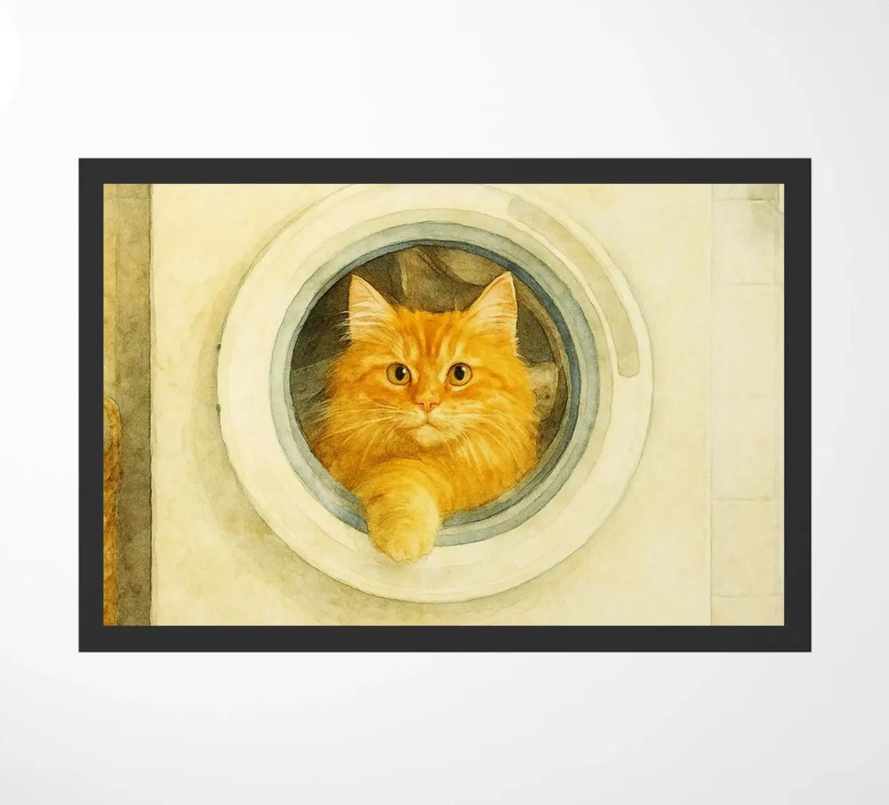 chat amusant dans la machine à laver dessin d'art rétro paillasson de genzaa