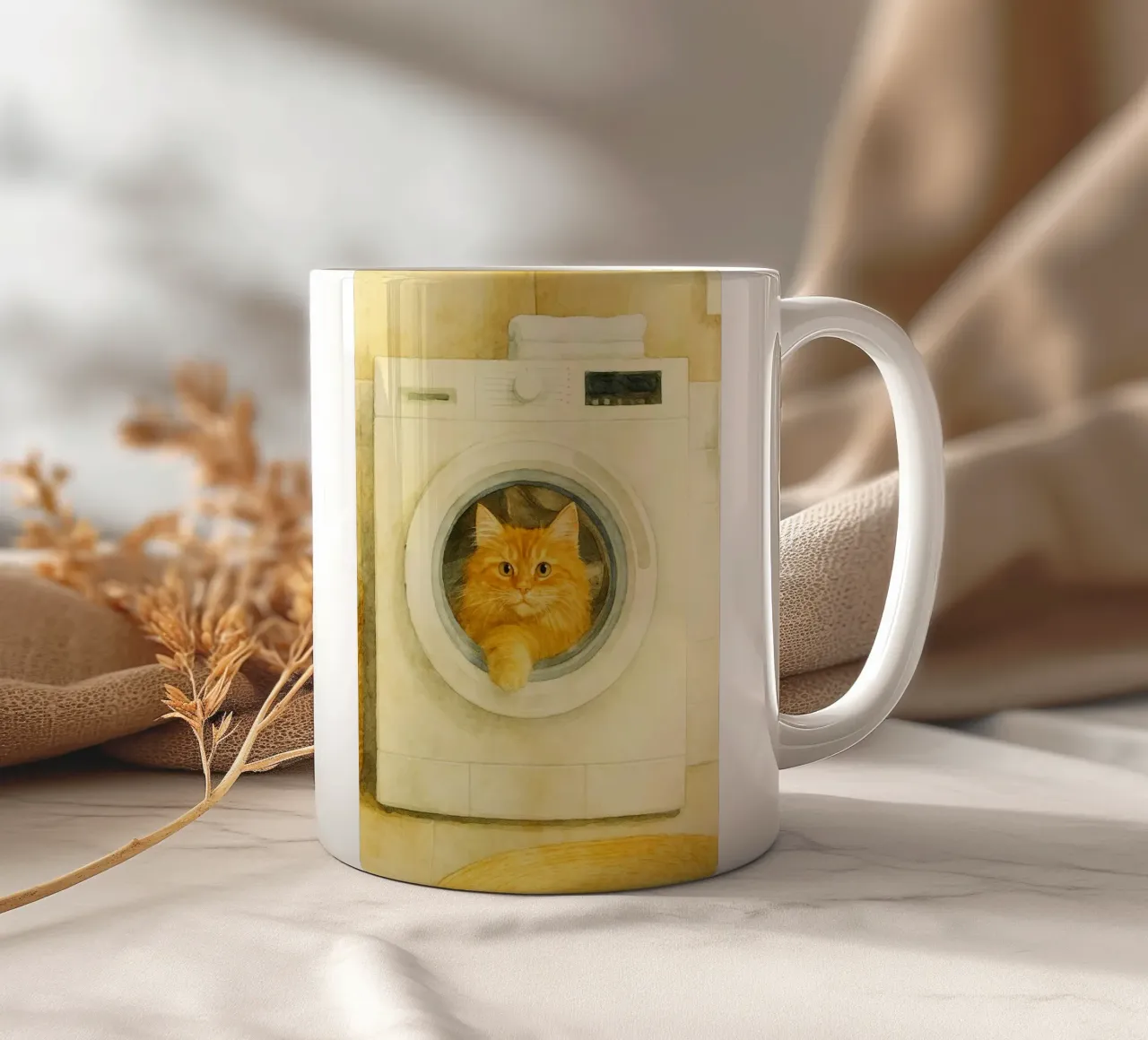grappige kat in de wasmachine retro art tekening keramische mok van genzaa