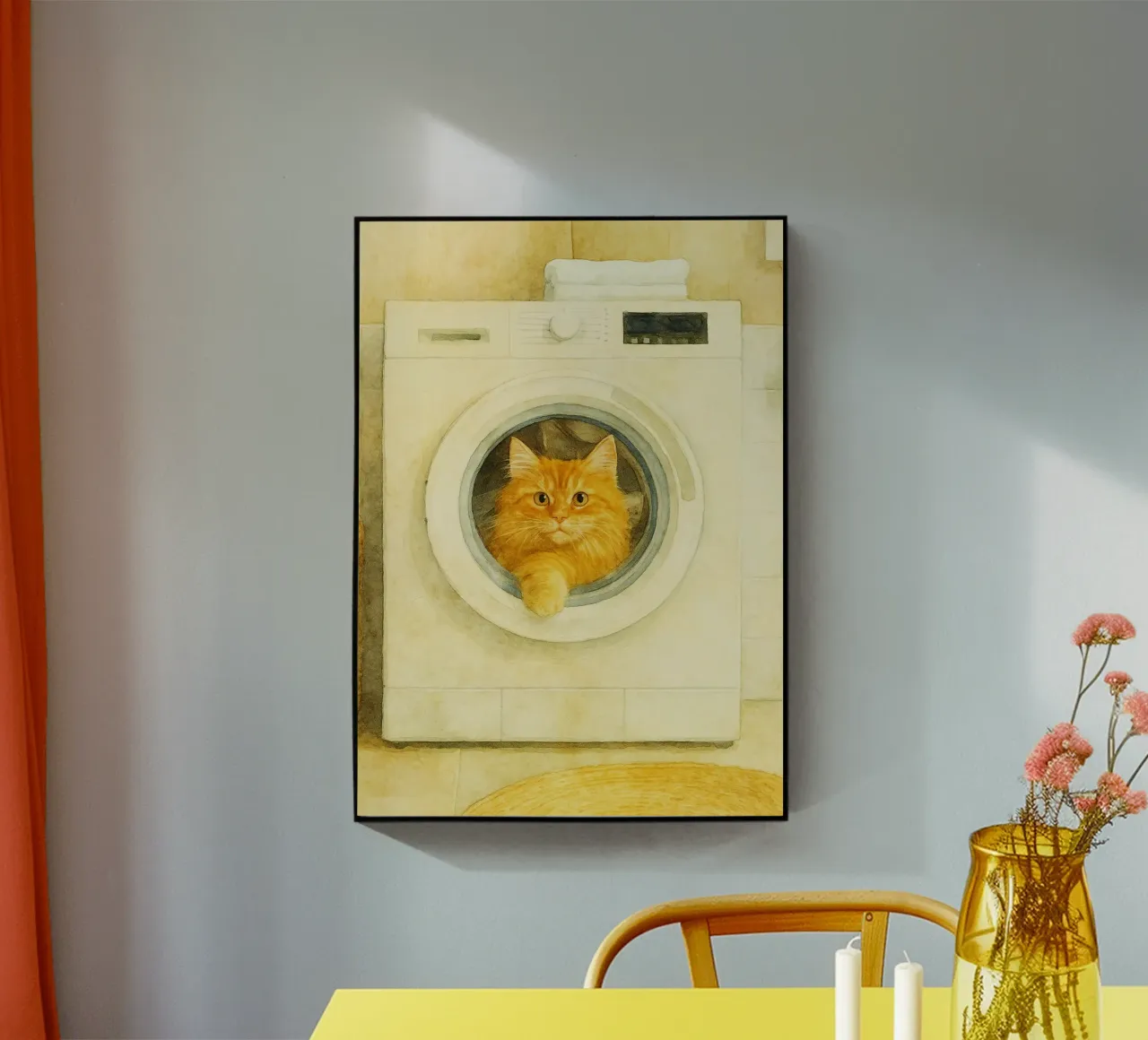 funny cat in the washing machine retro art drawing acrylic glass by genzaa