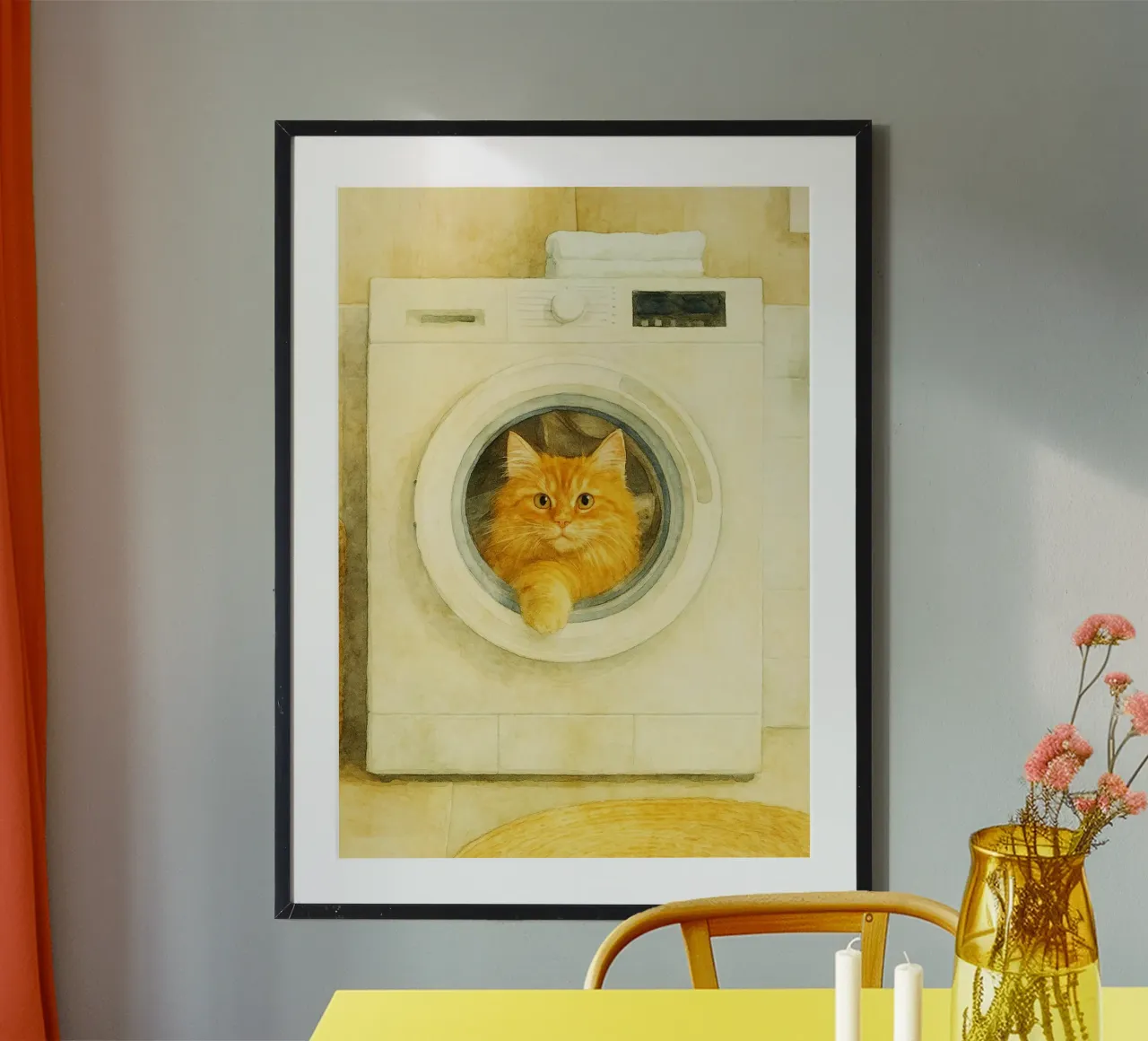 lustige Katze in der Waschmaschine Retro-Kunstzeichnung Poster von genzaa