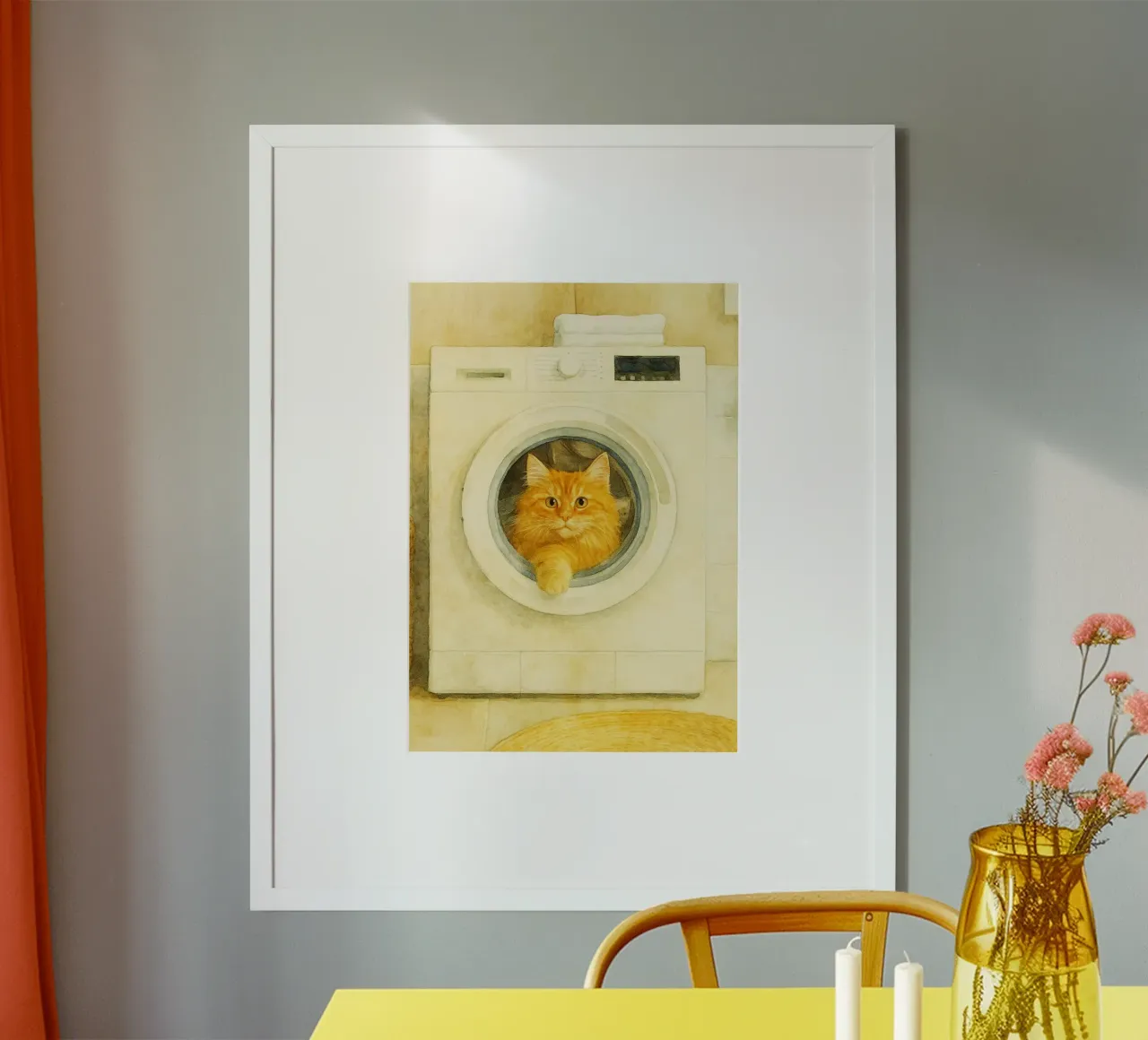 lustige Katze in der Waschmaschine Retro-Kunstzeichnung Poster von genzaa