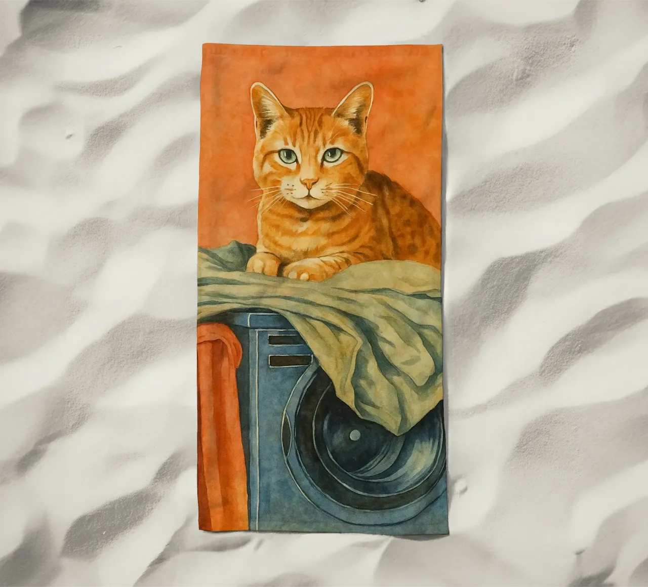 funny cat laundry retro art drawing beach towel by genzaa