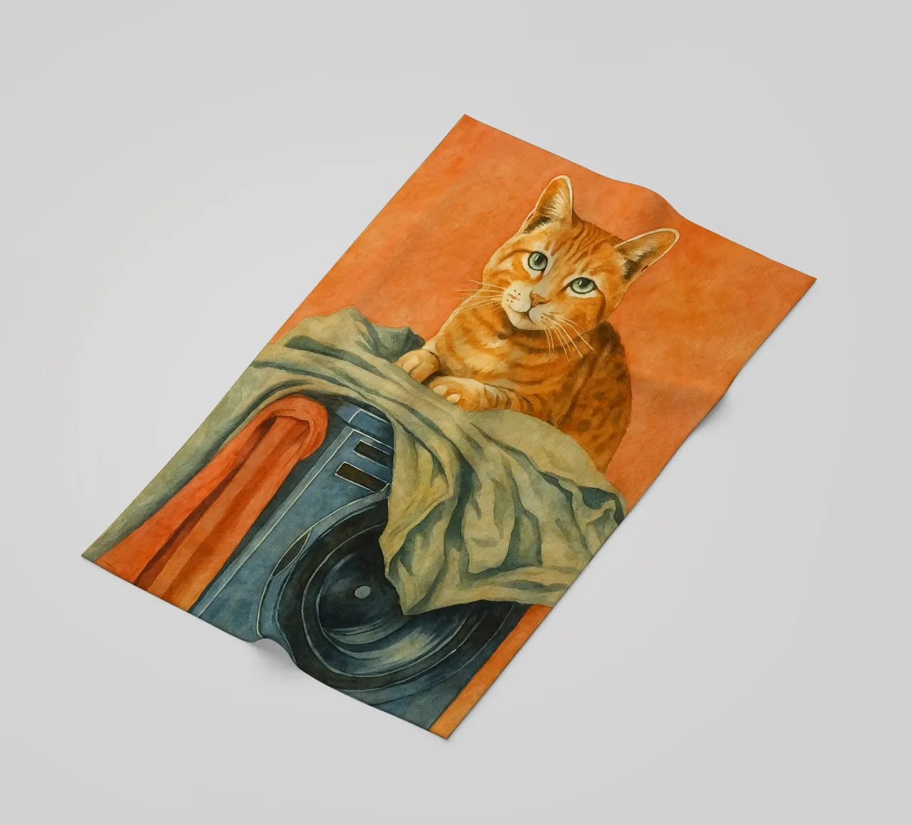 funny cat laundry retro art drawing beach towel by genzaa