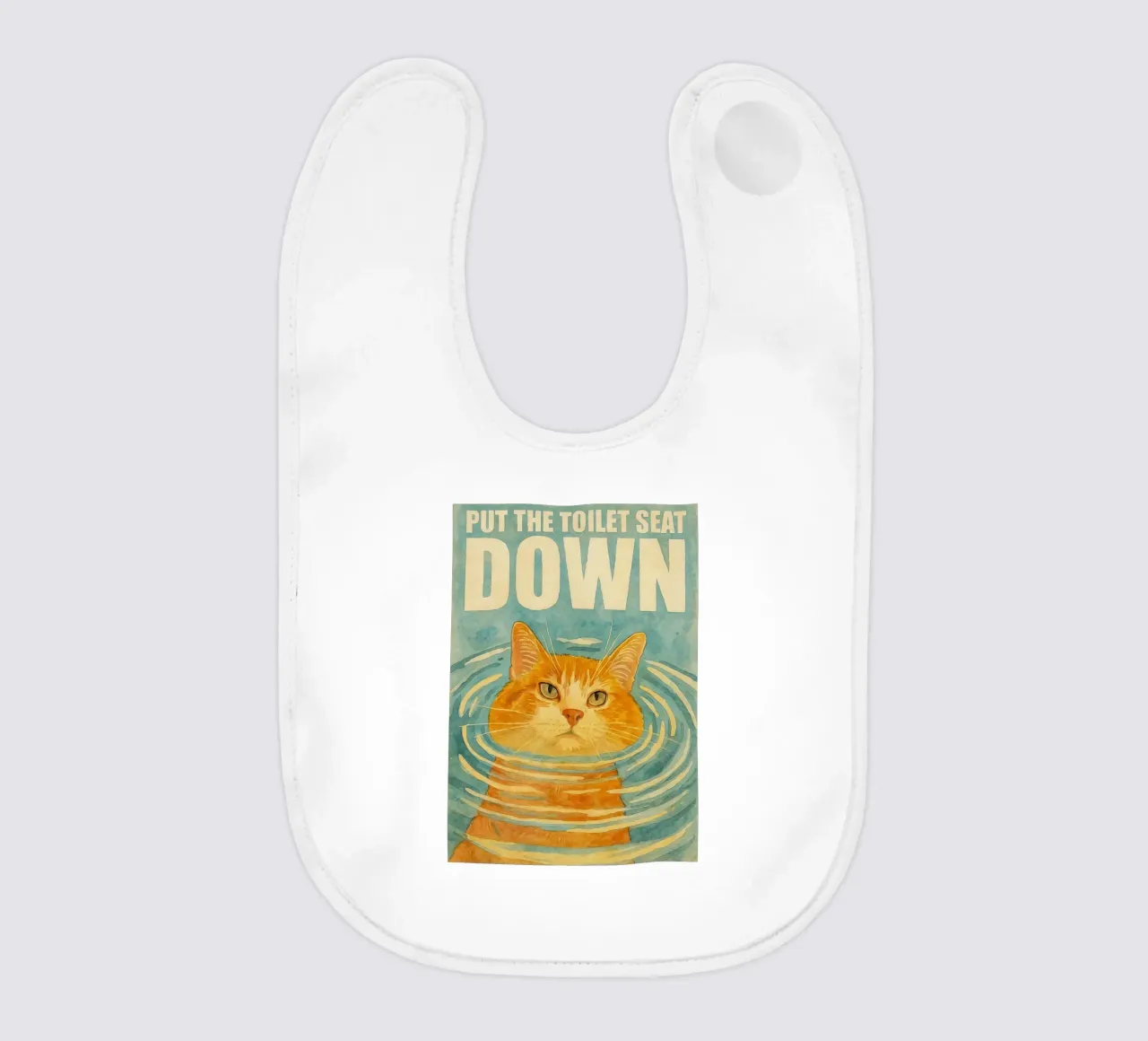 funny cat put the toilet seat down retro art drawing baby bib by genzaa