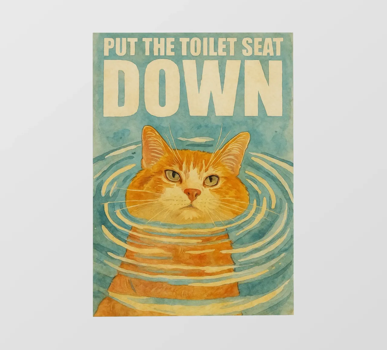 funny cat put the toilet seat down retro art drawing pvc cover by genzaa