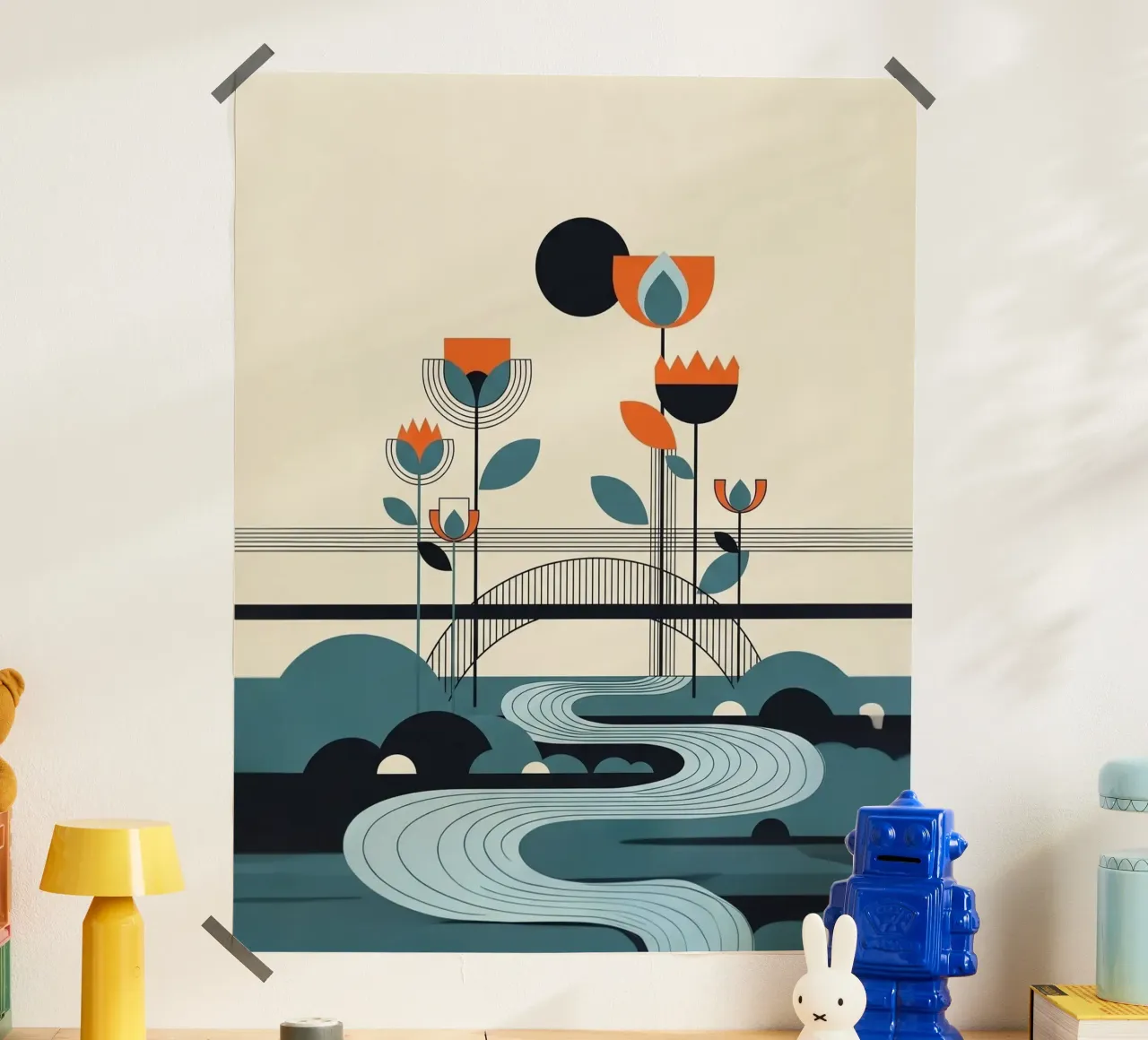 Floral bauhaus #059: River of Dreams poster con telaio in plastica da Zen Design