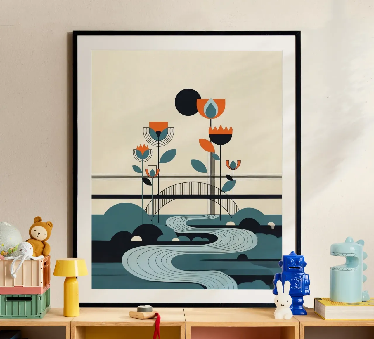 Floral bauhaus #059: River of Dreams poster con telaio in plastica da Zen Design