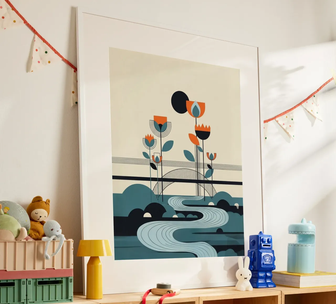 Floral bauhaus #059: River of Dreams poster con telaio in plastica da Zen Design