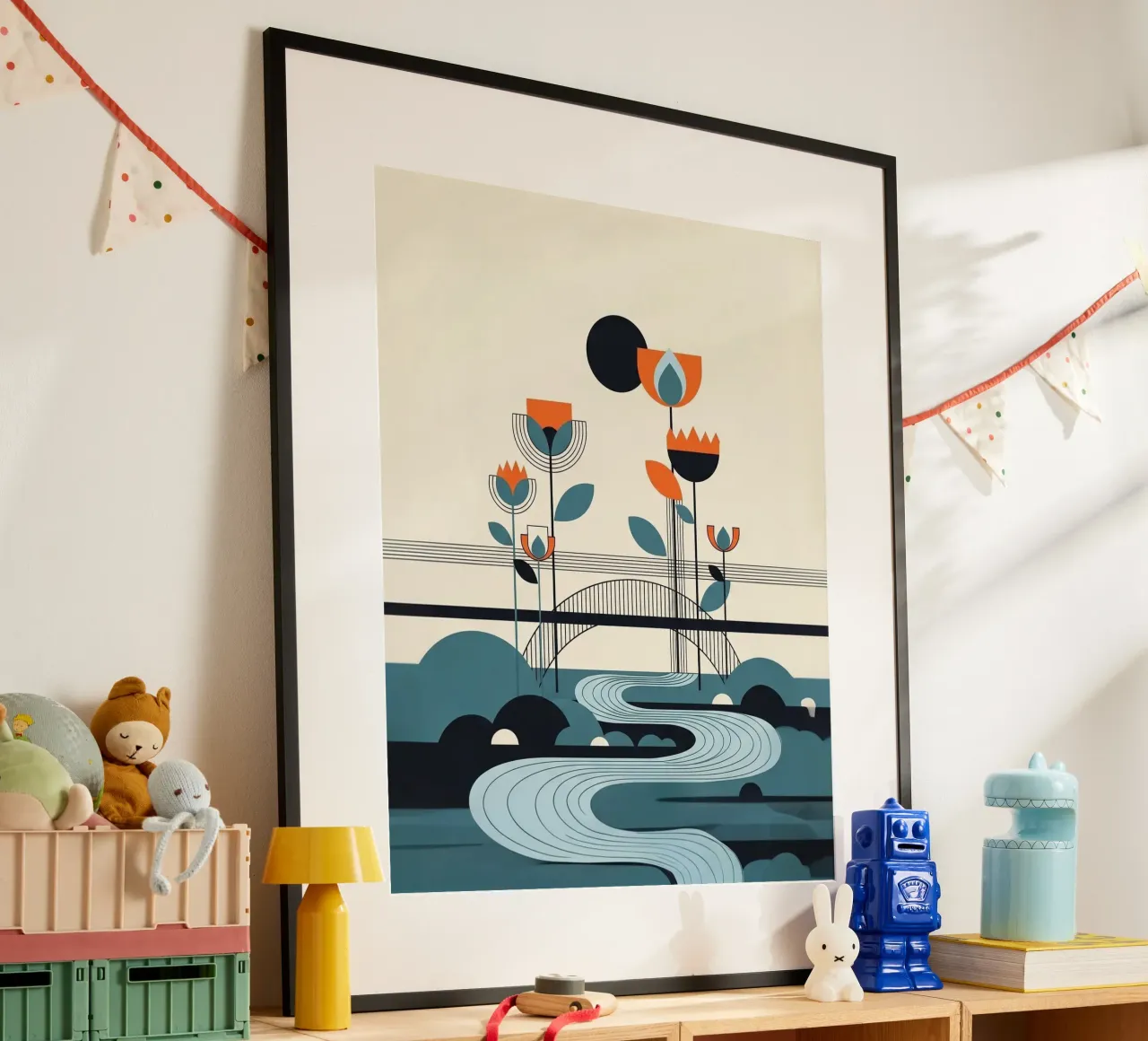 Floral bauhaus #059: River of Dreams poster con telaio in plastica da Zen Design