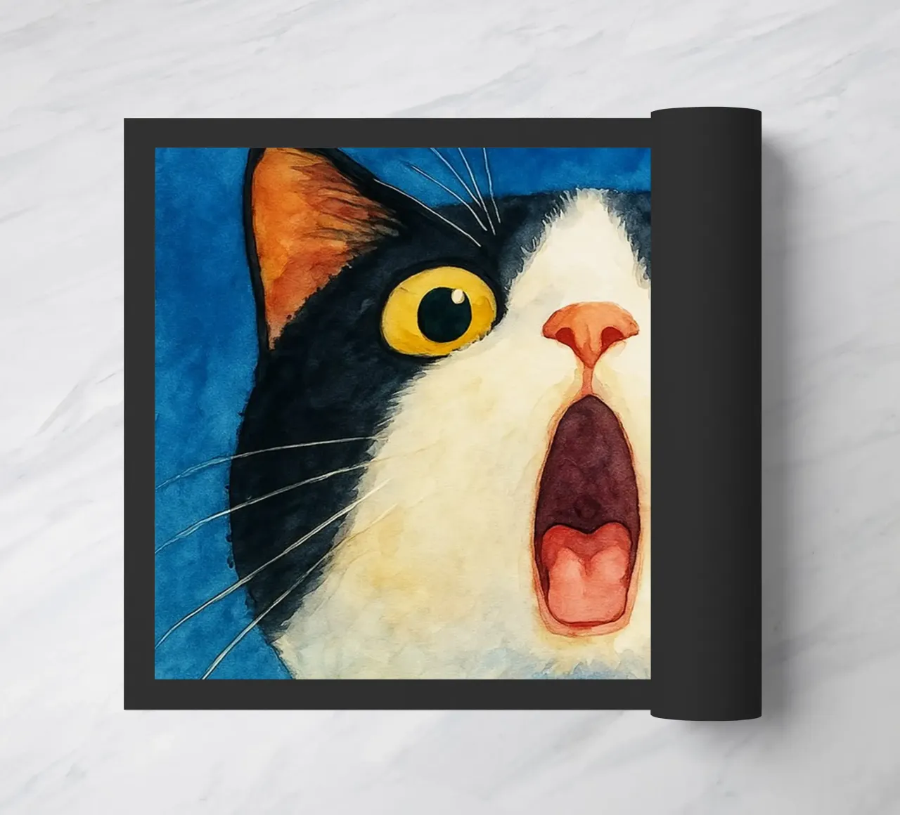 divertido gato sorprendido cara retro arte dibujo felpudo de genzaa