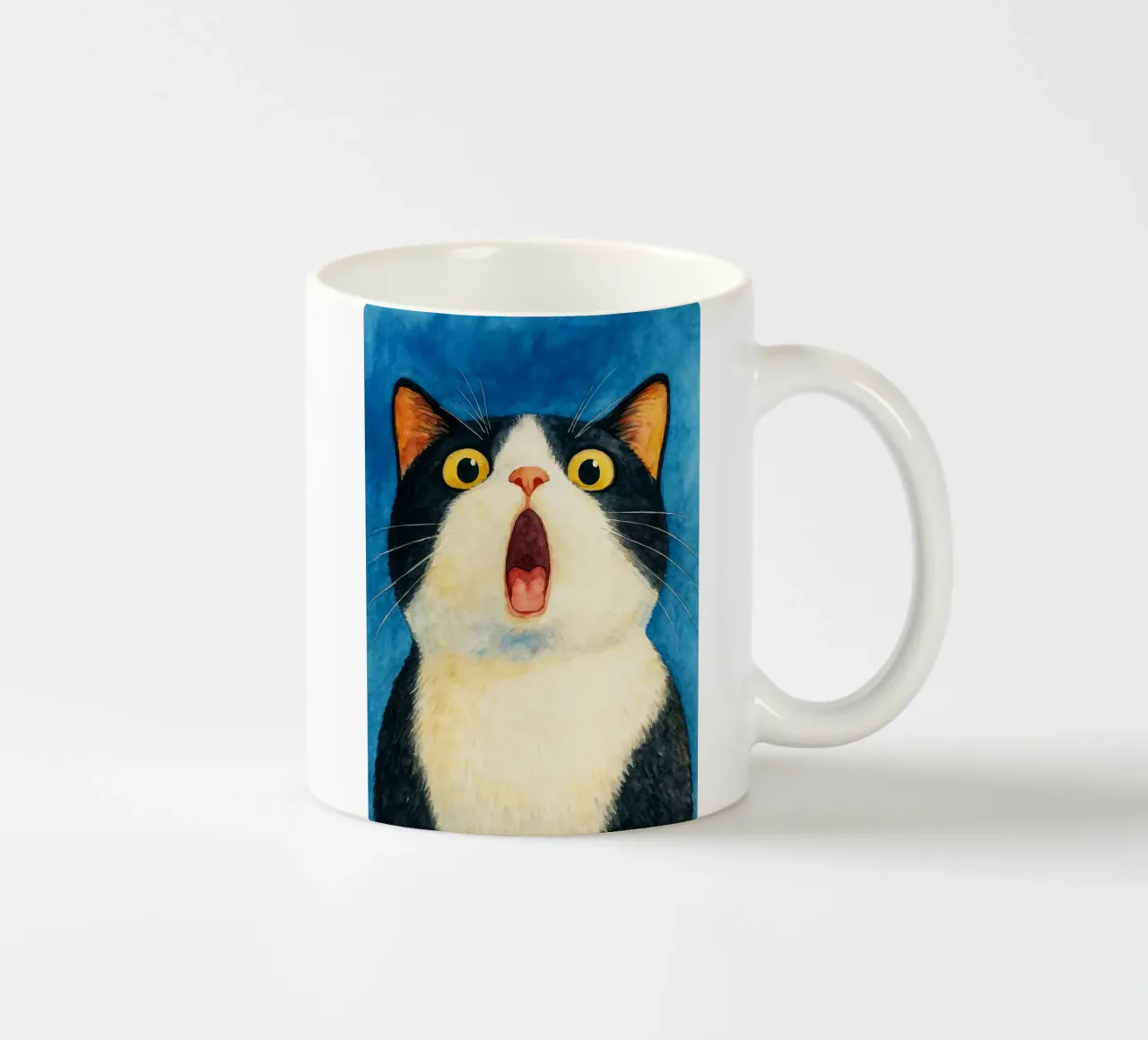 grappig kat verbaasd gezicht retro art tekening keramische mok van genzaa
