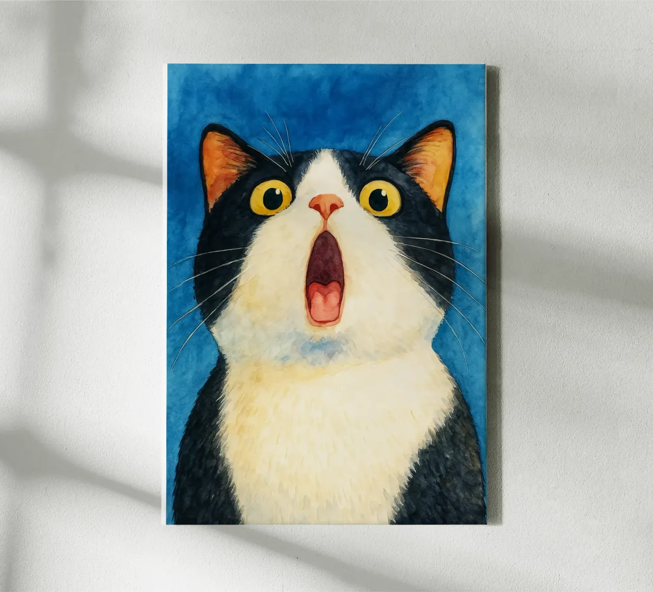 grappig kat verbaasd gezicht retro art tekening canvas van genzaa