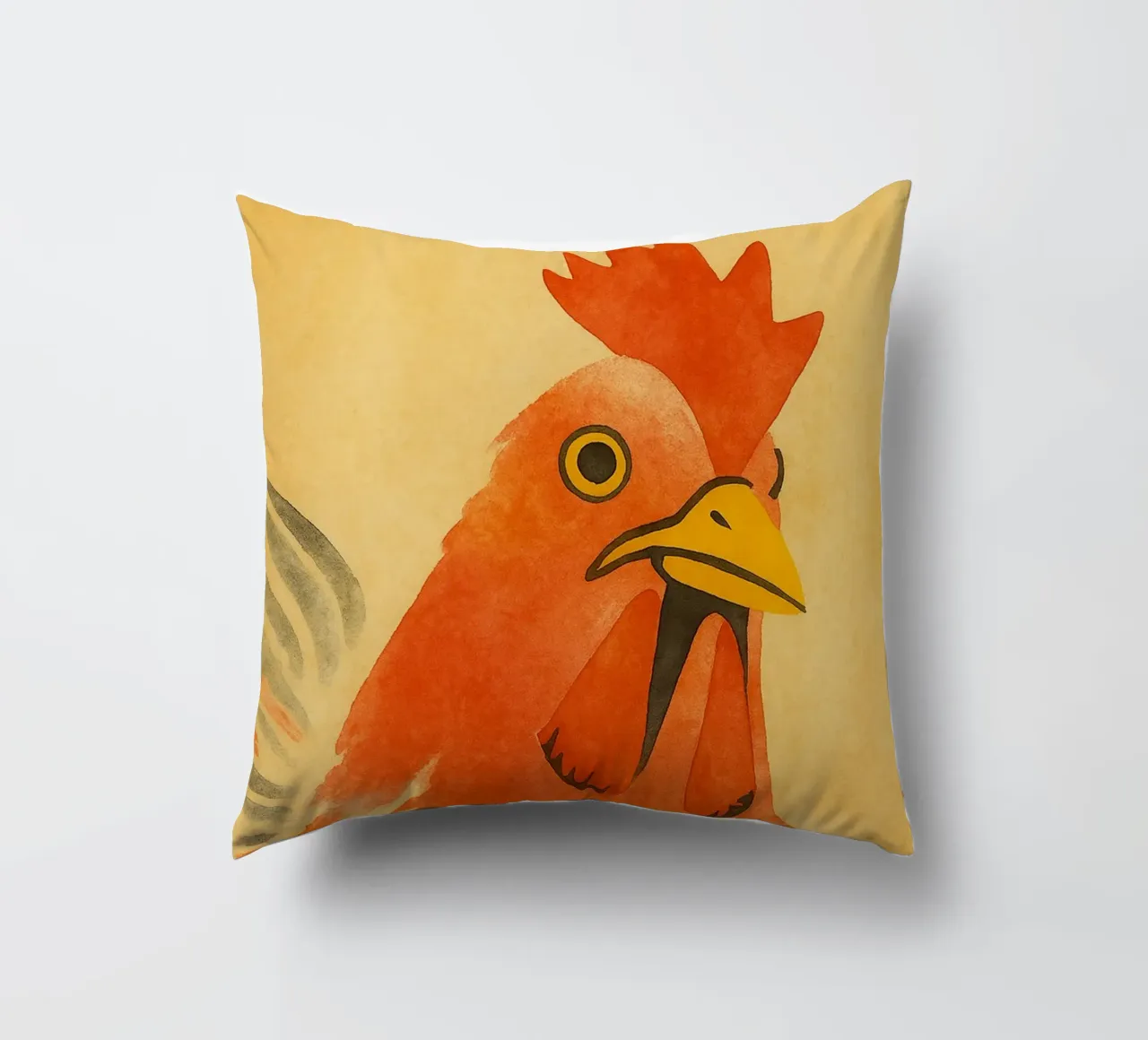 funny chicken eat your own legs retro art drawing decorative cushion by genzaa