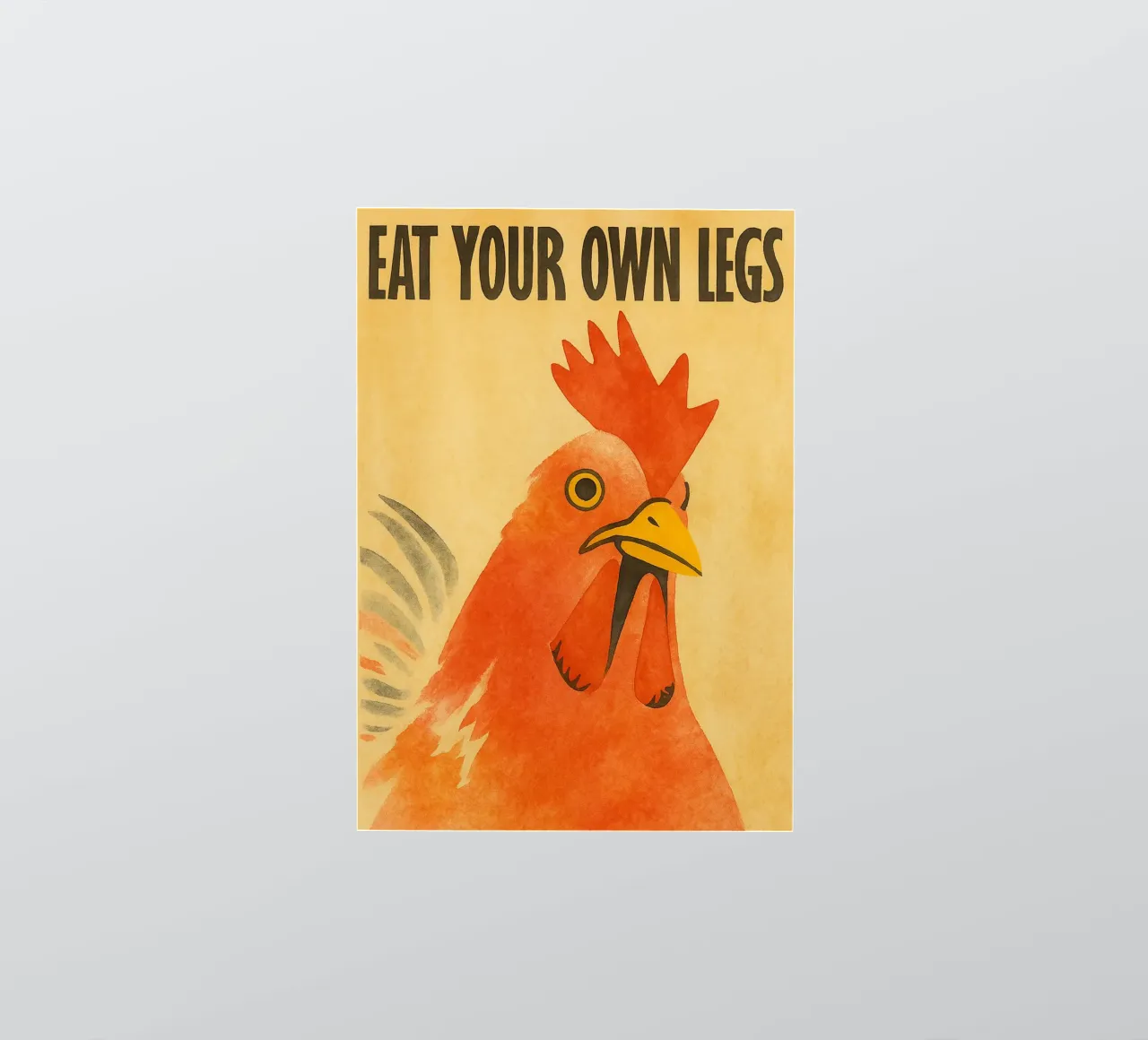 grappige kip eet je eigen poten retro art tekening sticker van genzaa