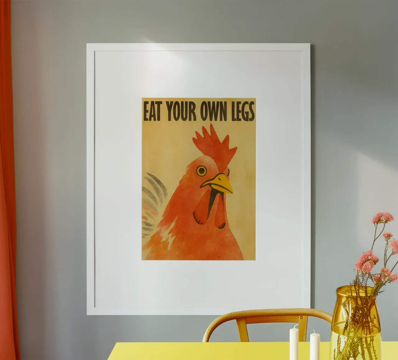 lustige Huhn essen Sie Ihre eigenen Beine Retro-Kunst Zeichnung Poster von genzaa