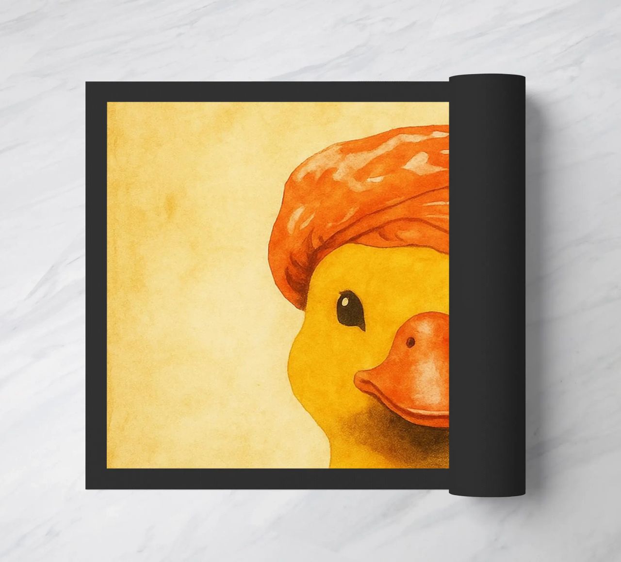 funny duck atke a bath retro art drawing doormat by genzaa