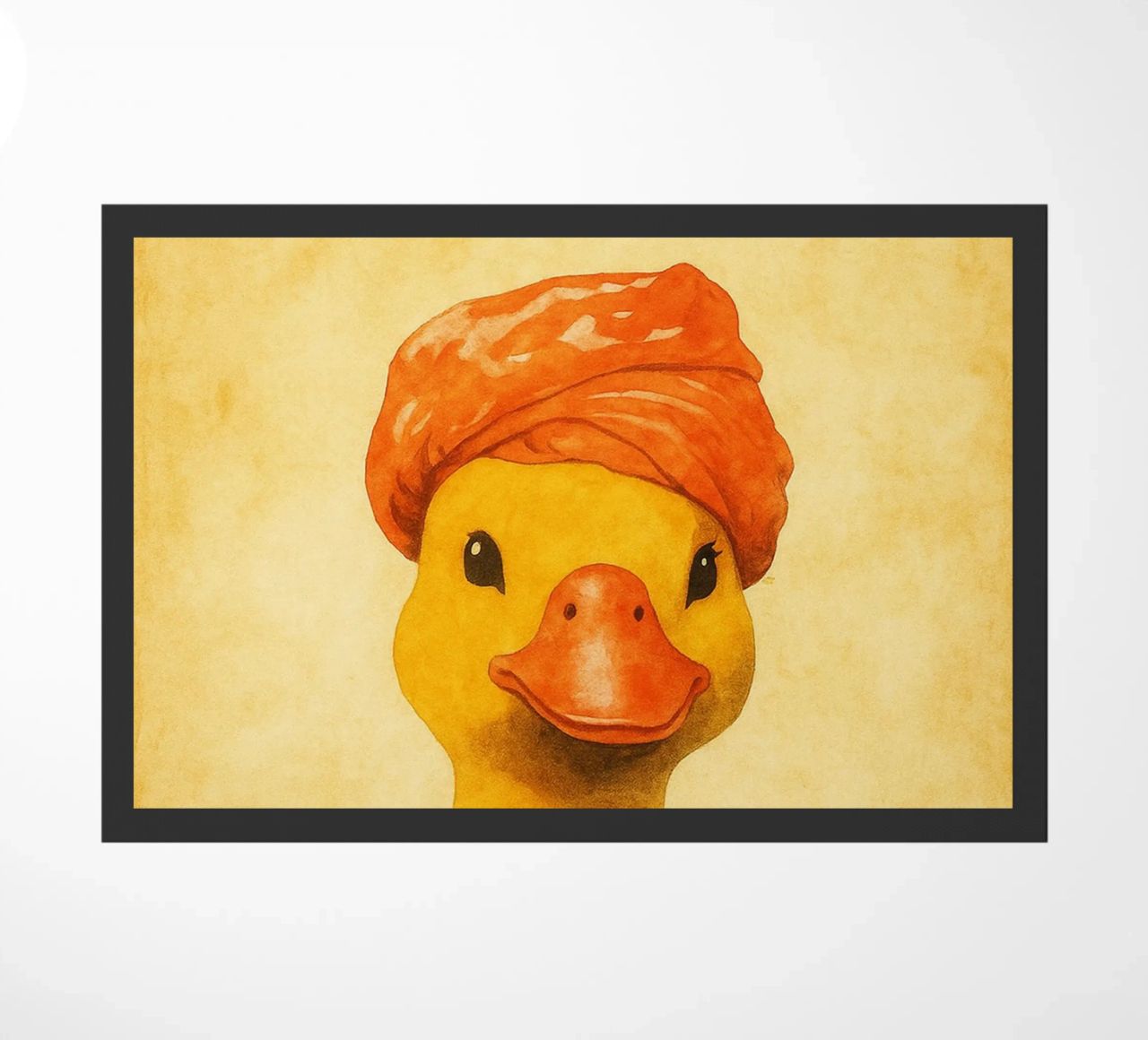 funny duck atke a bath retro art drawing doormat by genzaa