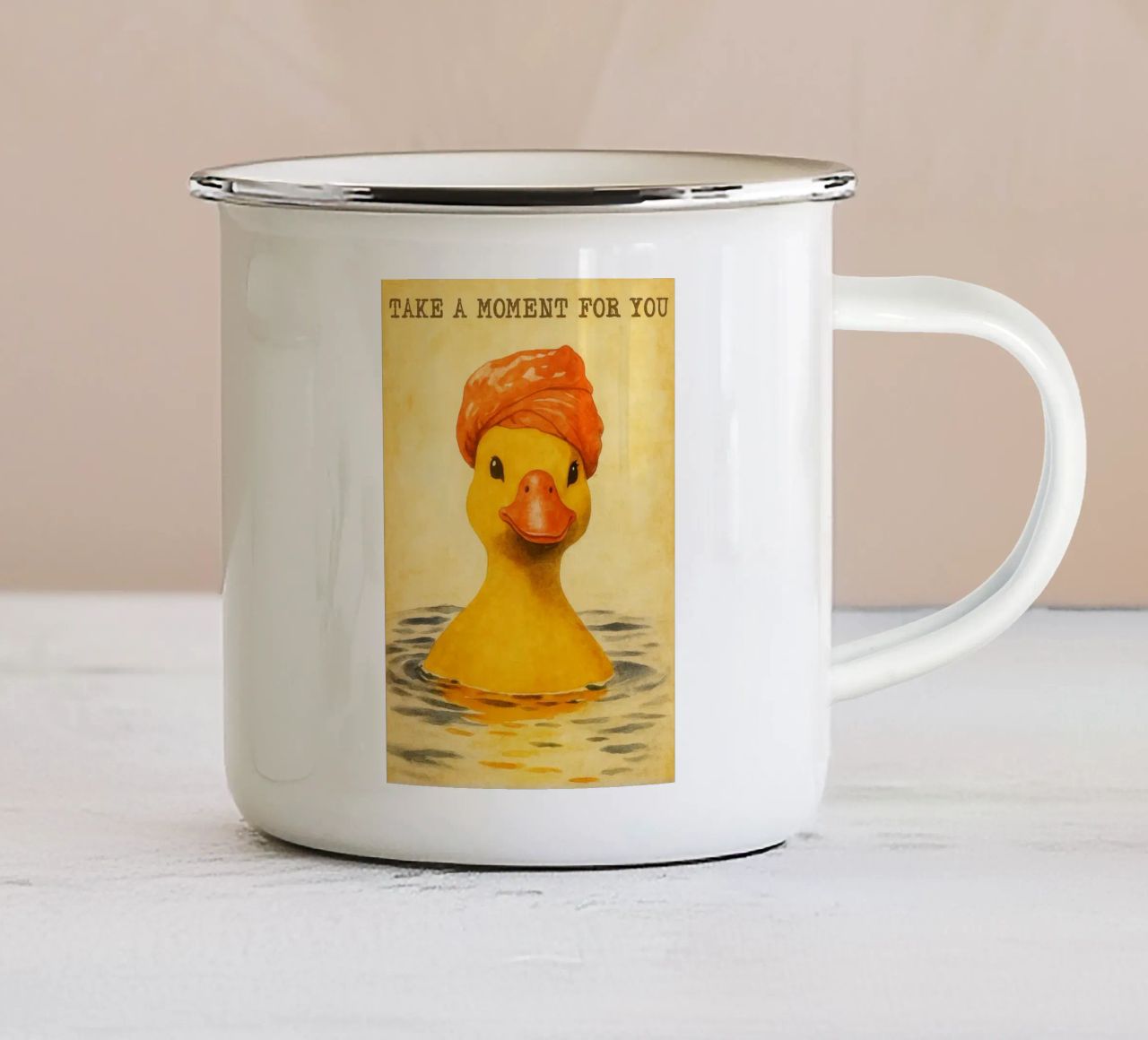 grappige eend in bad retro kunst tekening emaille mok van genzaa