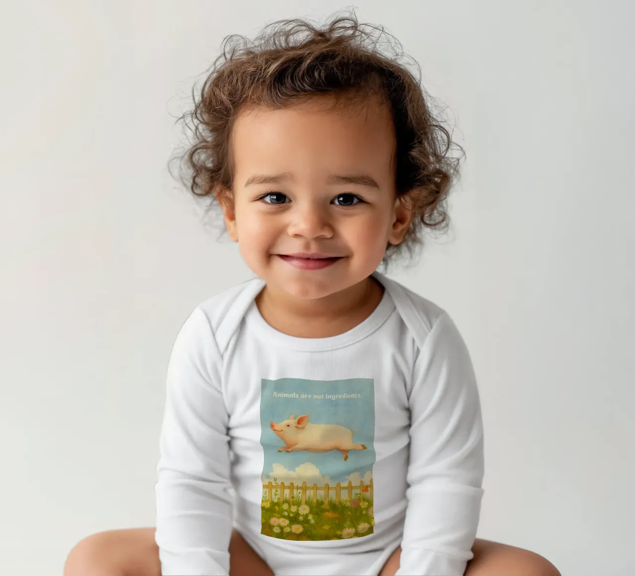 funny pig animal are not ingredients retro art drawing long-sleeve baby romper by genzaa