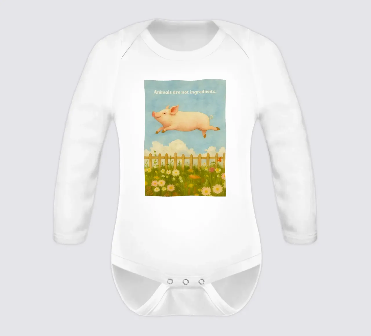 funny pig animal are not ingredients retro art drawing long-sleeve baby romper by genzaa