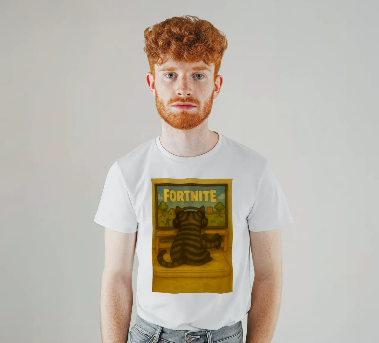 cat playing game retro art drawing t-shirt by genzaa