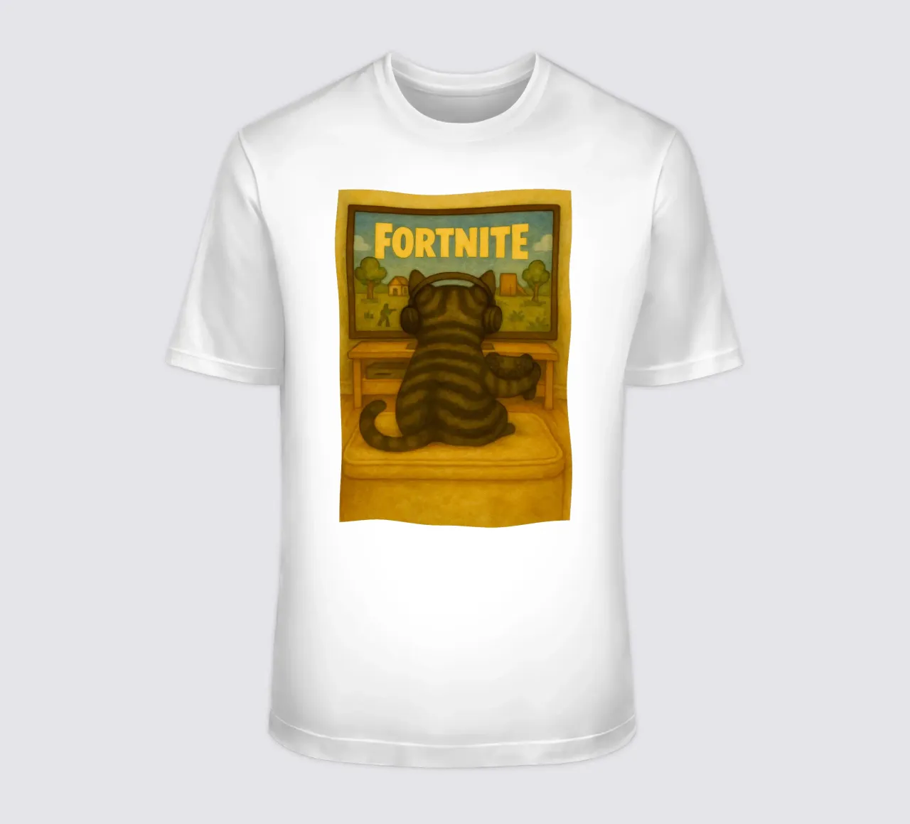 cat playing game retro art drawing t-shirt by genzaa