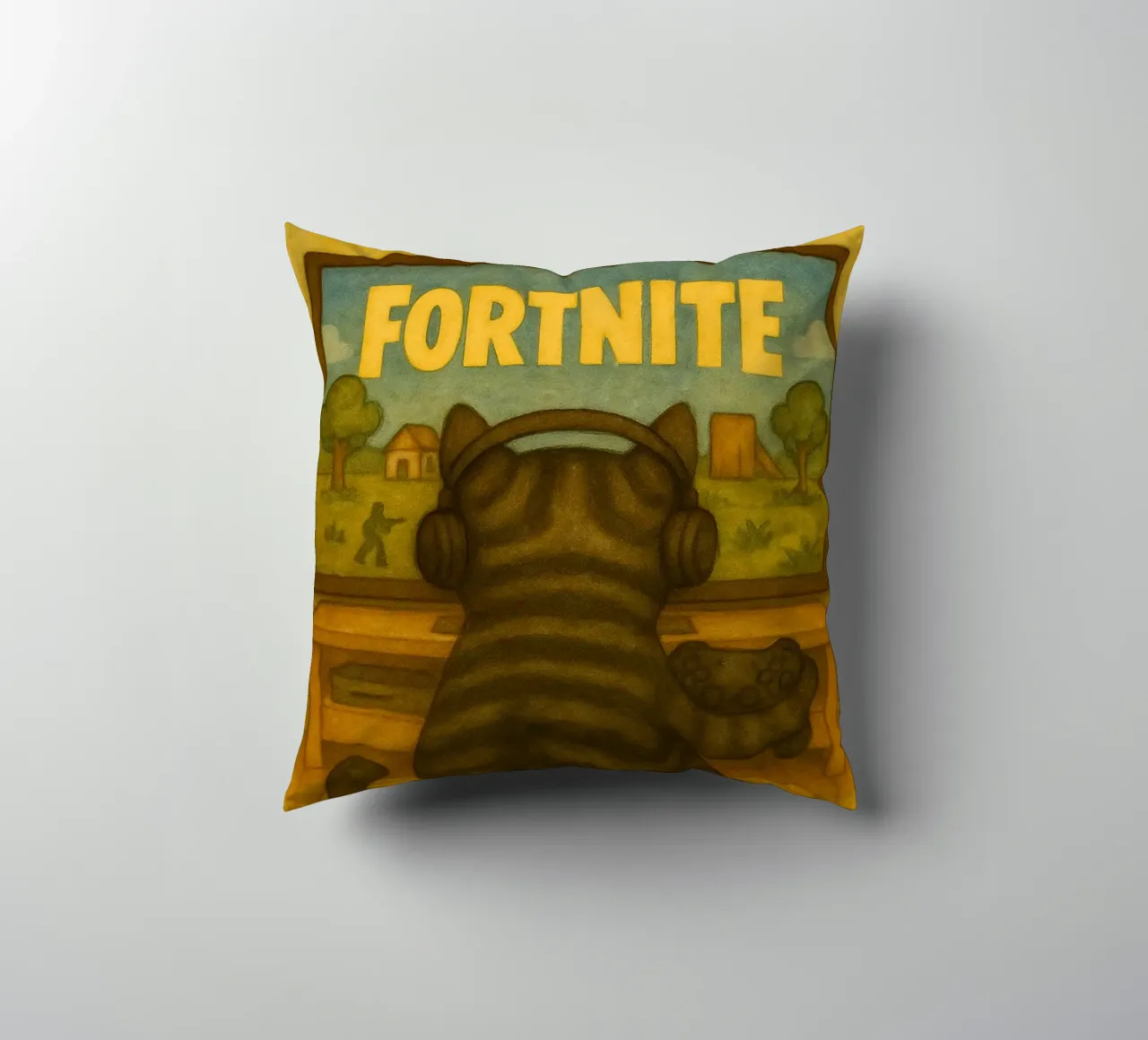 cat playing game retro art drawing decorative cushion by genzaa
