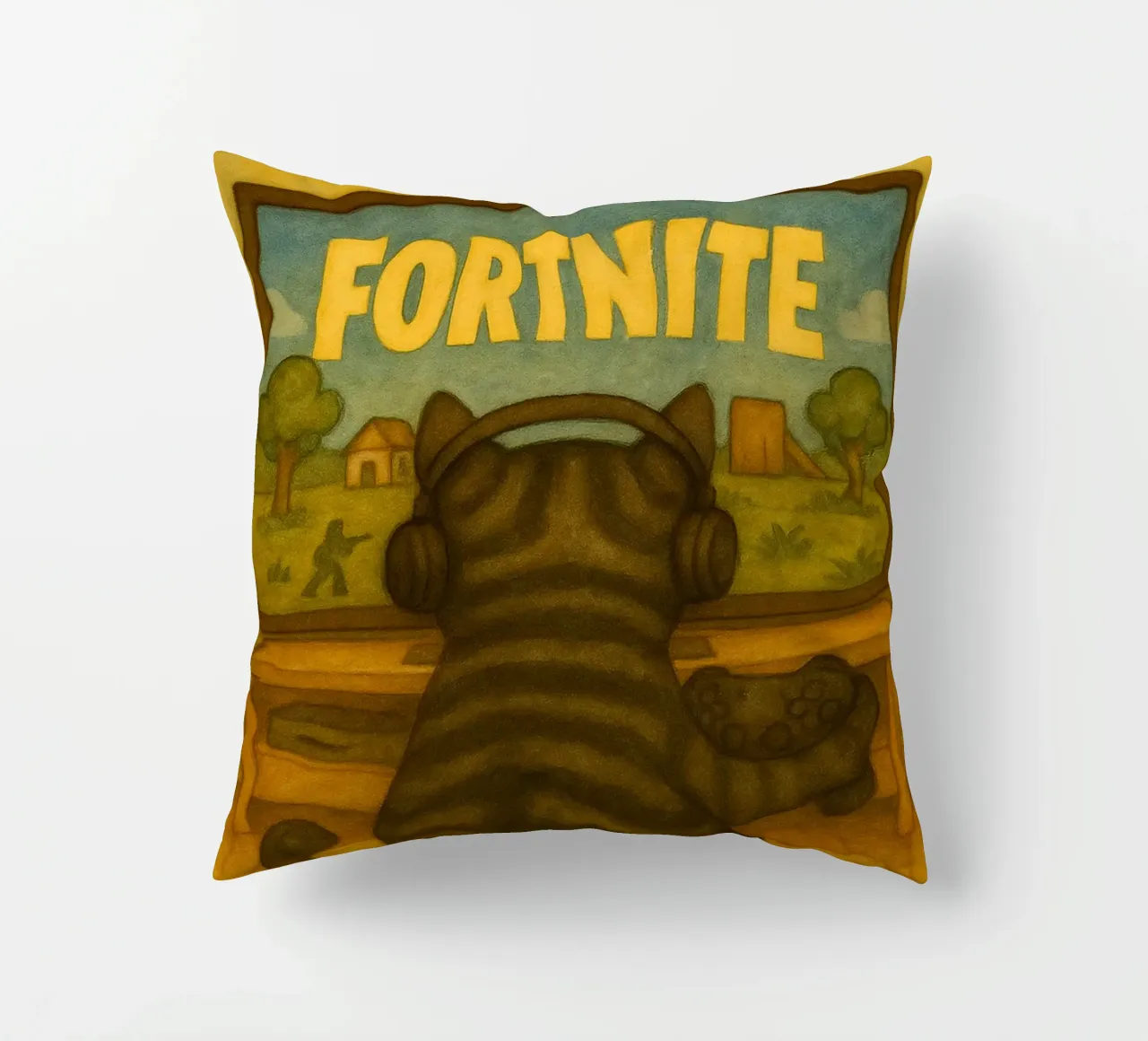 cat playing game retro art drawing decorative cushion by genzaa
